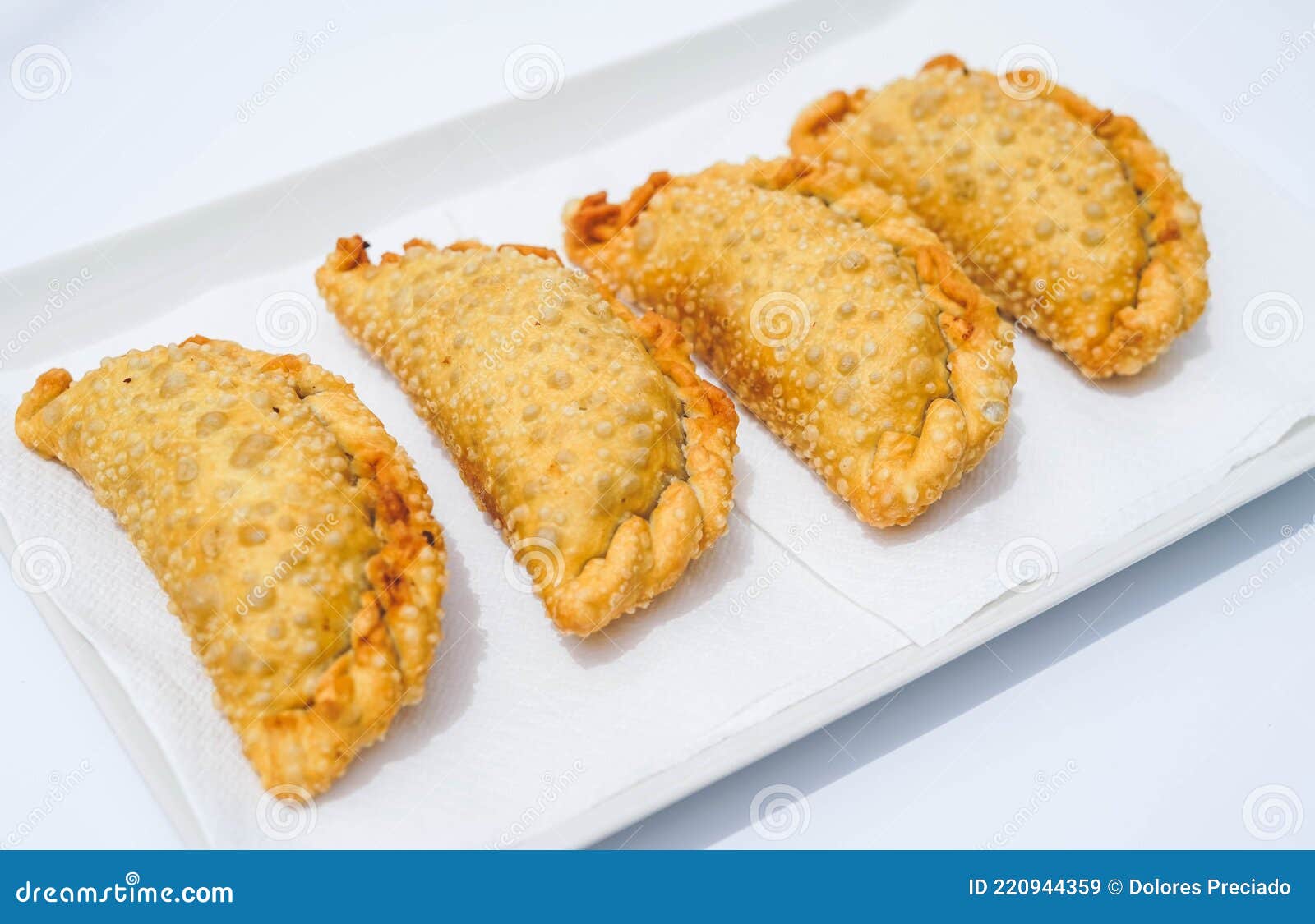 Plate with Four Fried Argentine Beef Empanadas Stock Image Image of