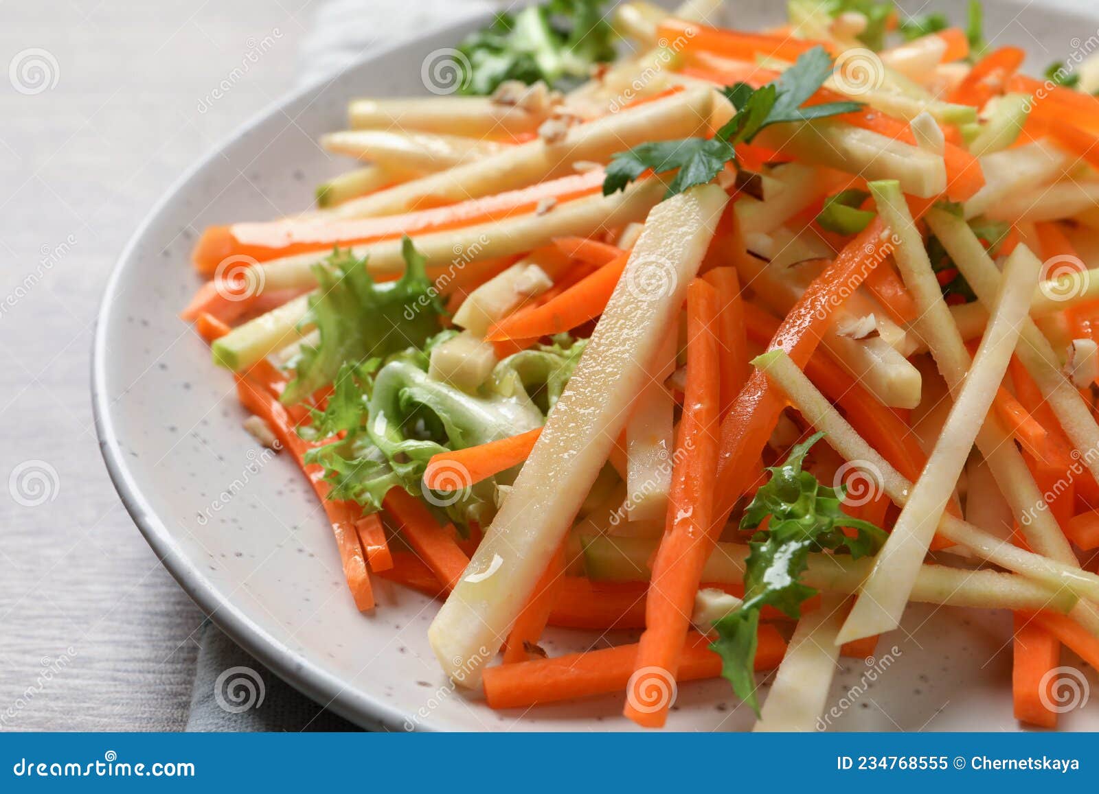 Plate with Fresh Turnip Salad on Table, Closeup Stock Image Image of