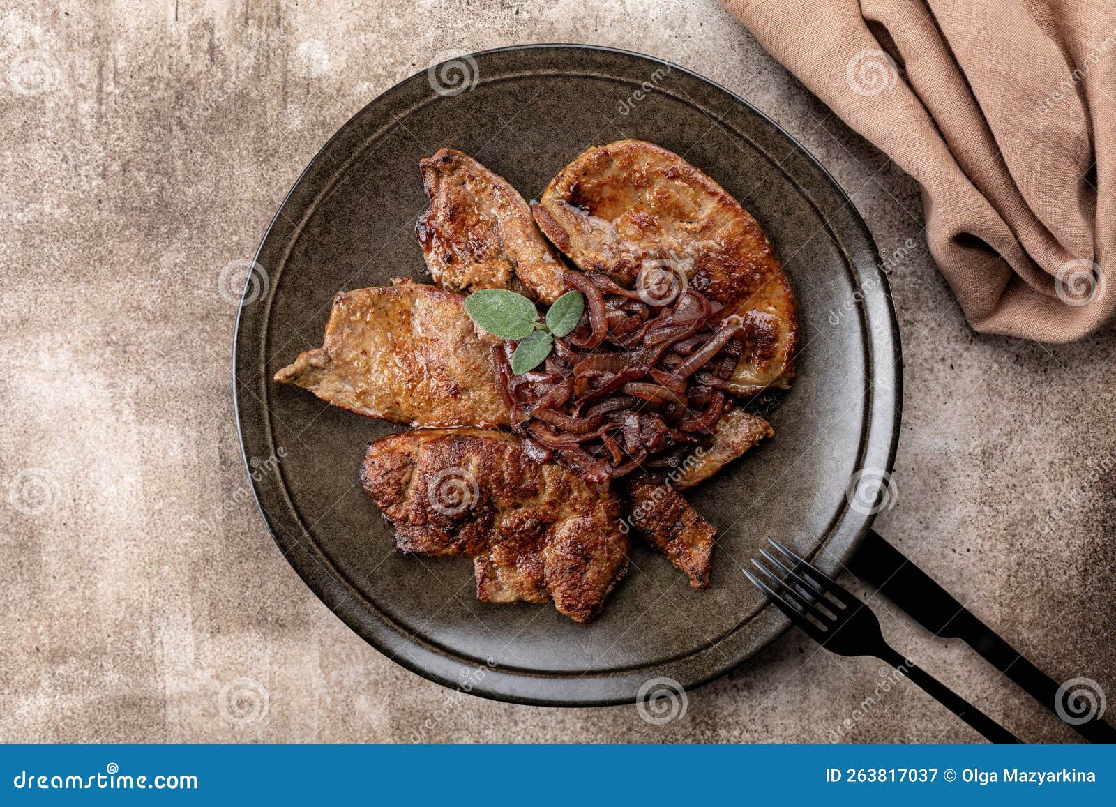 A Plate of Fried Beef Liver with Caramelized Onions Stock Image Image