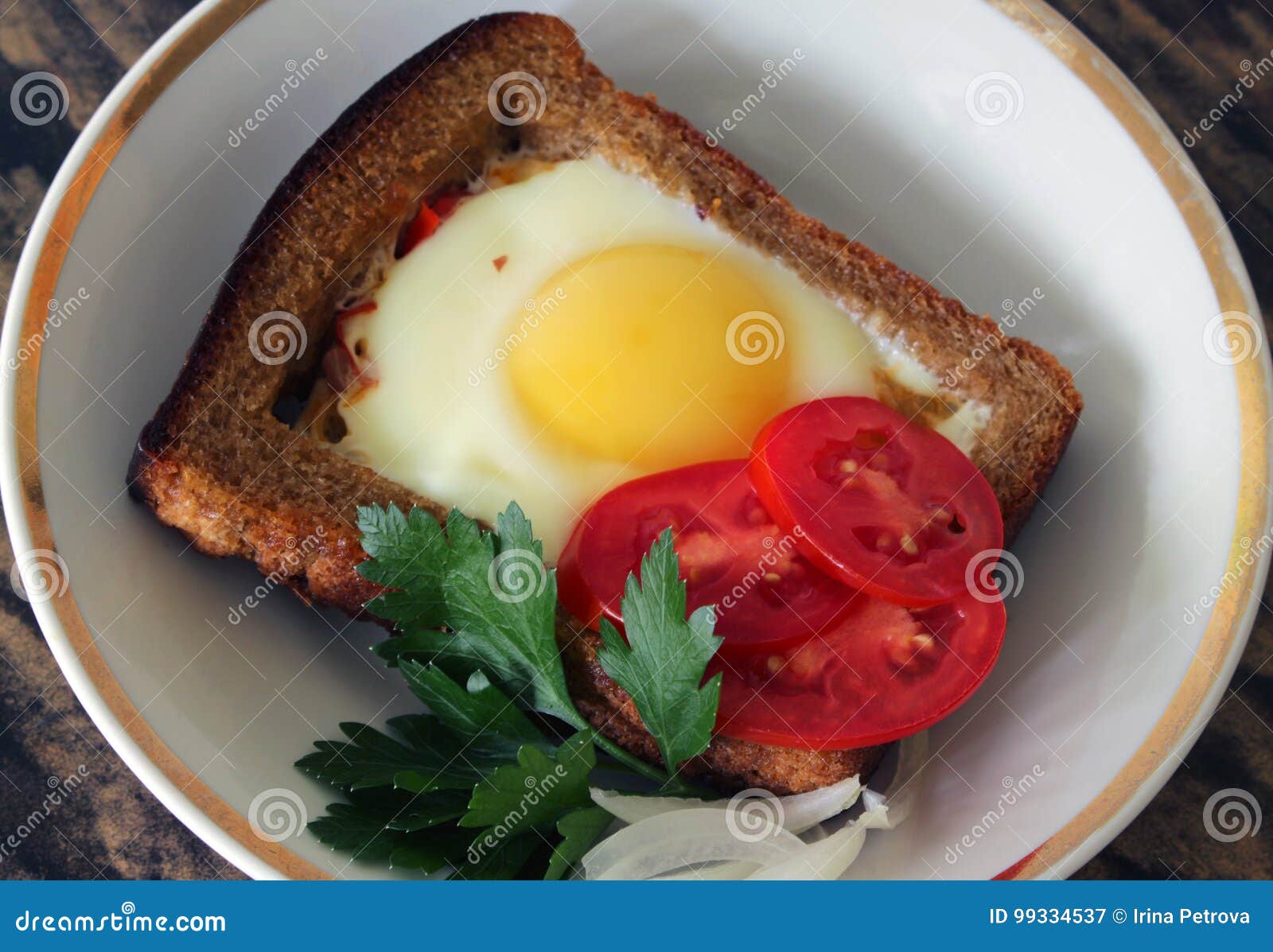 Fried Eggs in Bread.Breakfast Stock Image - Image of english, yellow
