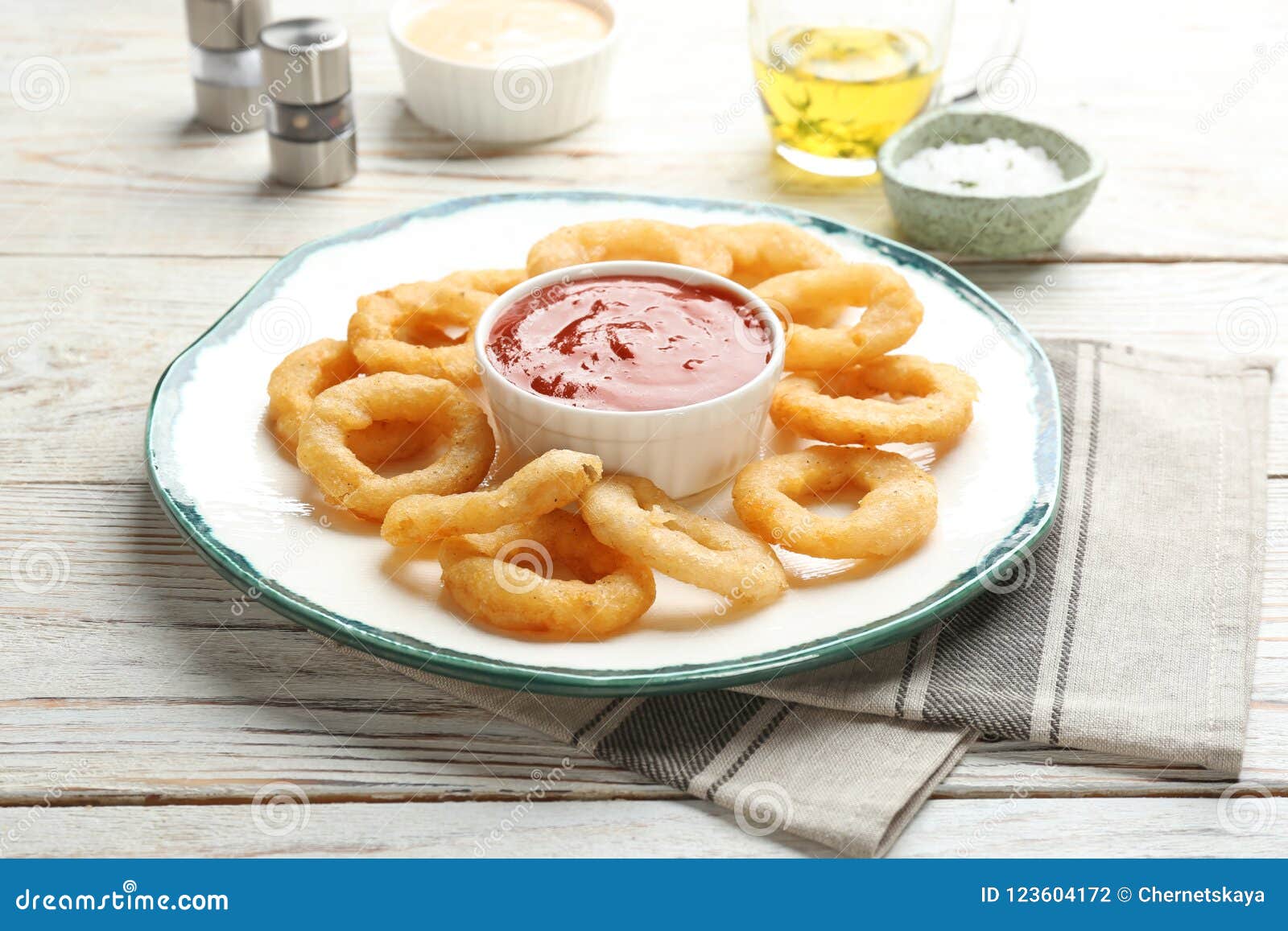 Plate with Fried Onion Rings and Sauce Stock Photo Image of object, freshly 123604172