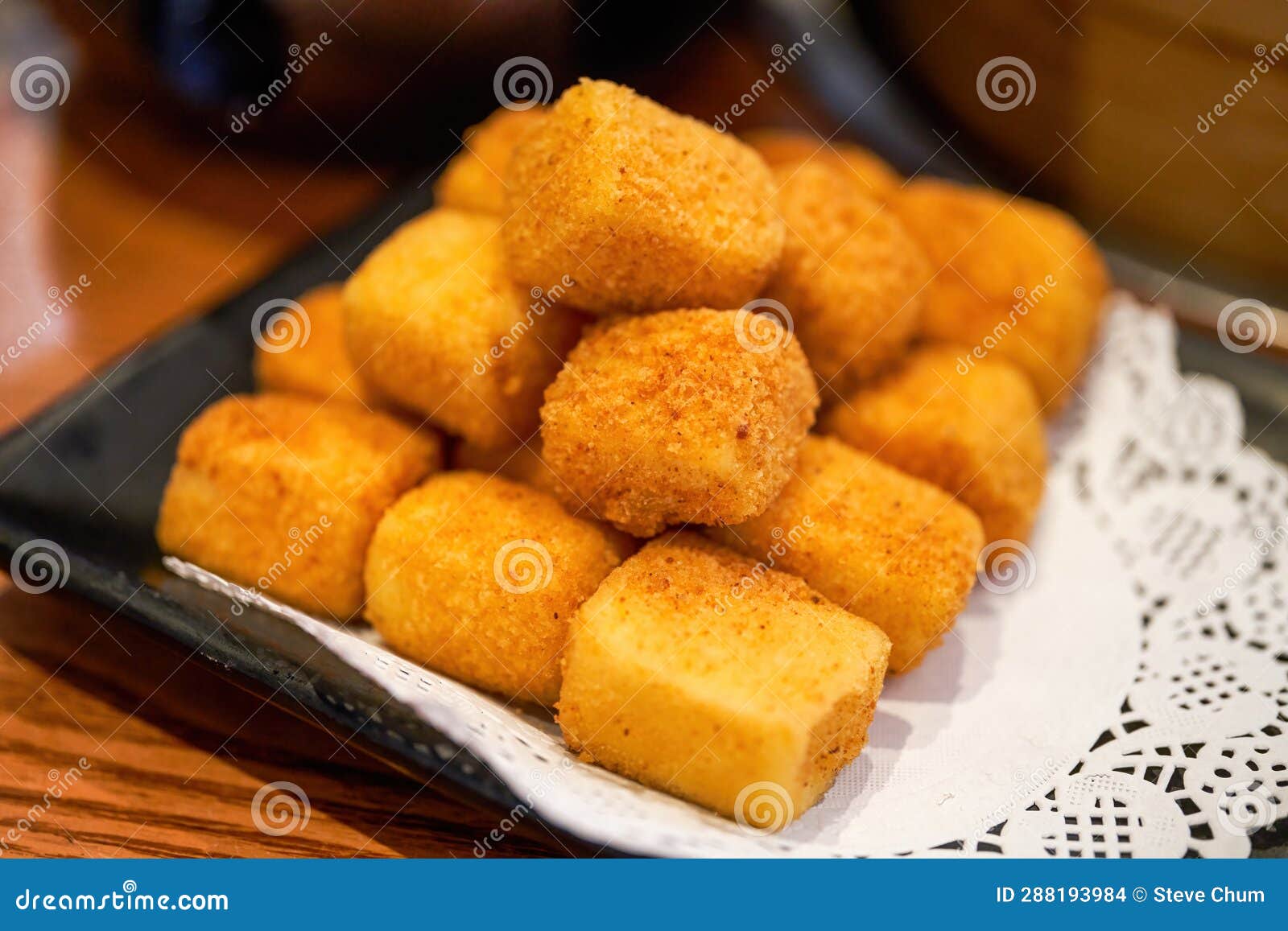 A Plate of Golden Fried Tofu Stock Photo Image of wooden, pepper