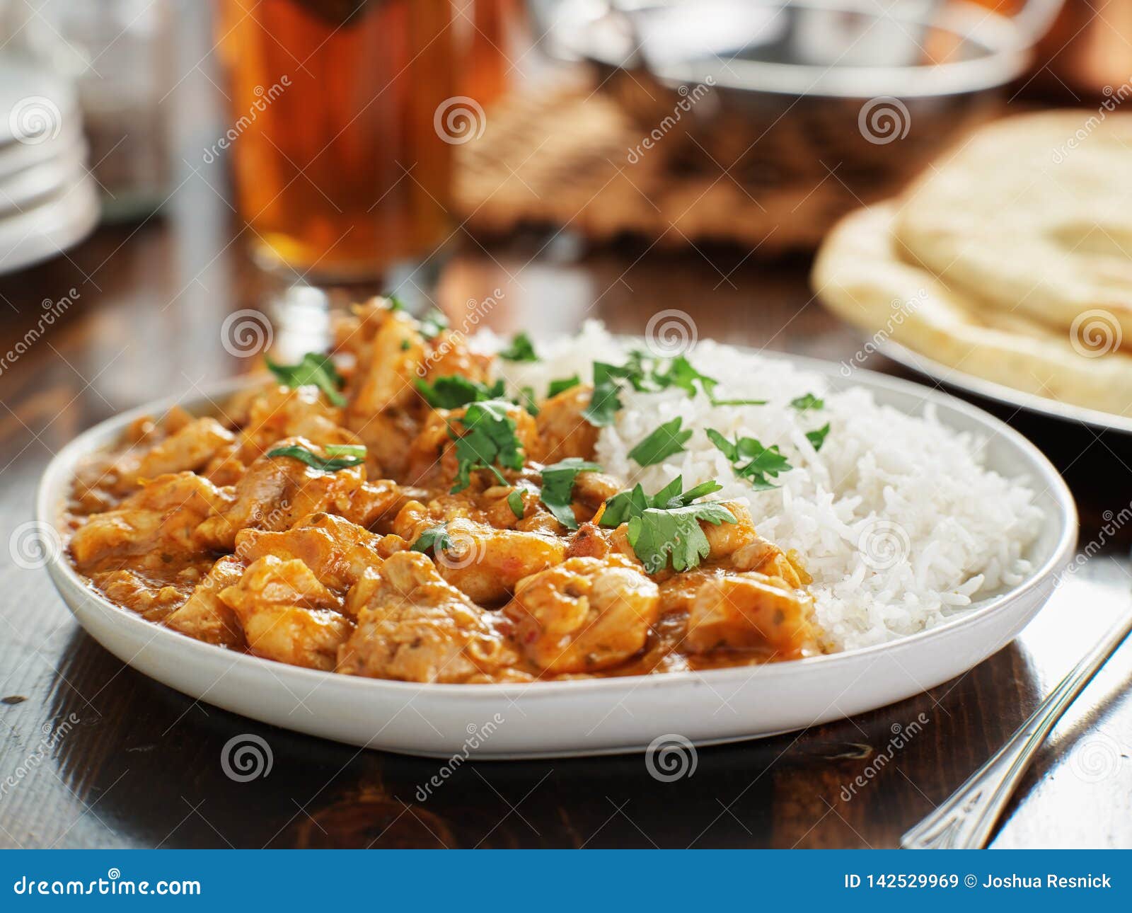 Plate of Indian Curry with Basmati Rice and Chicken Stock Image Image