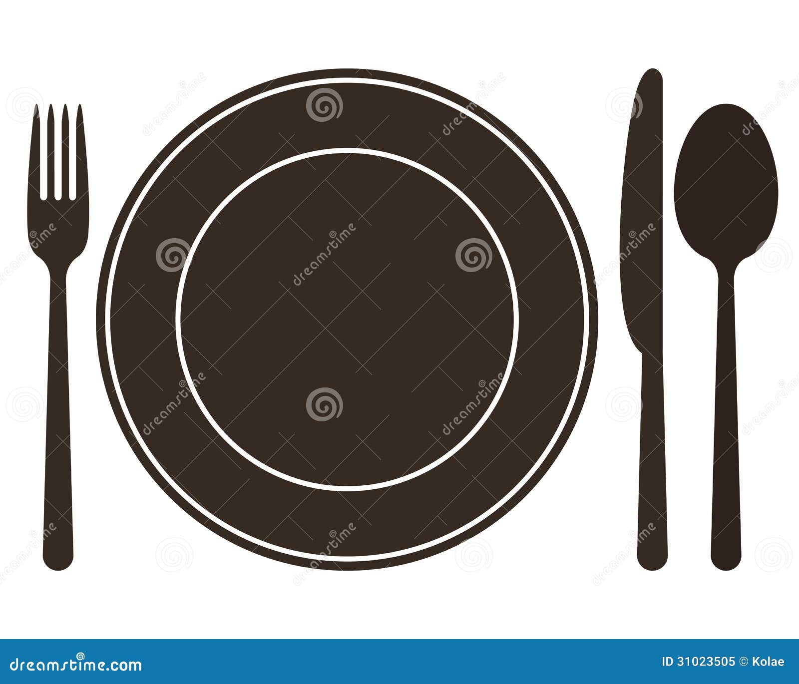 plate, knife, spoon and fork