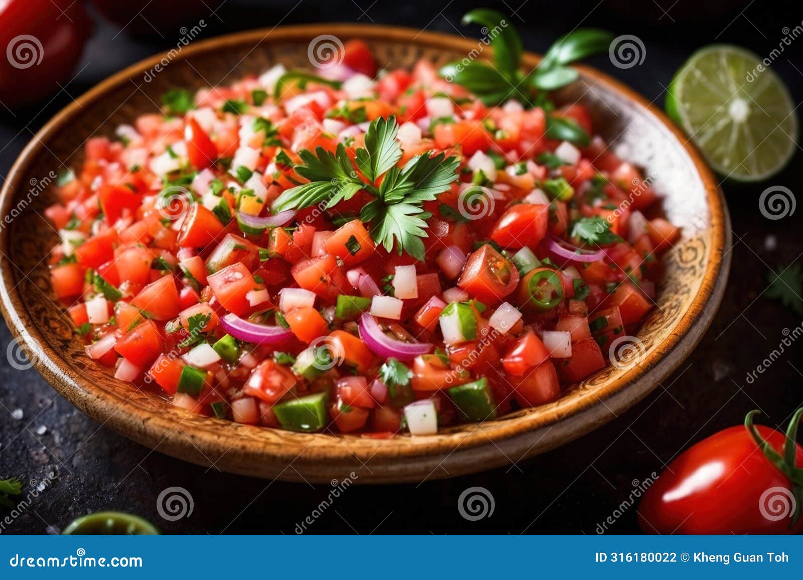 plate of pico de gallo salsa, vegetarian salad sauce cuisine dish