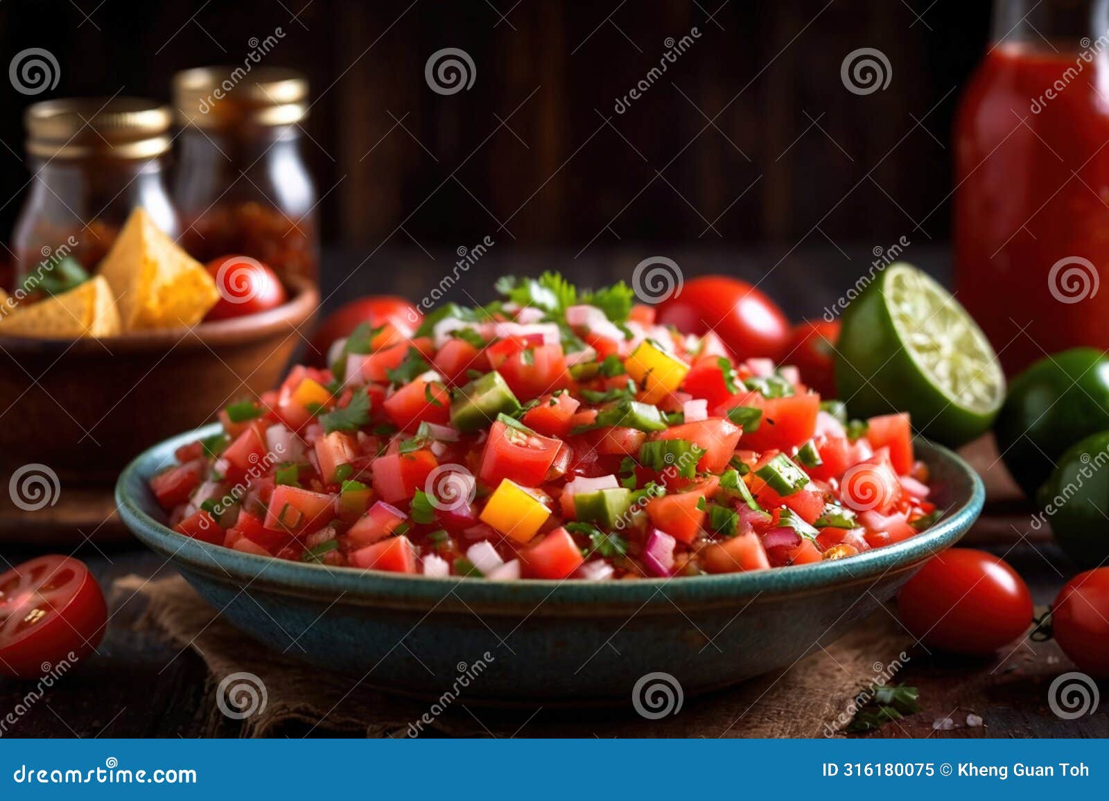 plate of pico de gallo salsa, vegetarian salad sauce cuisine dish