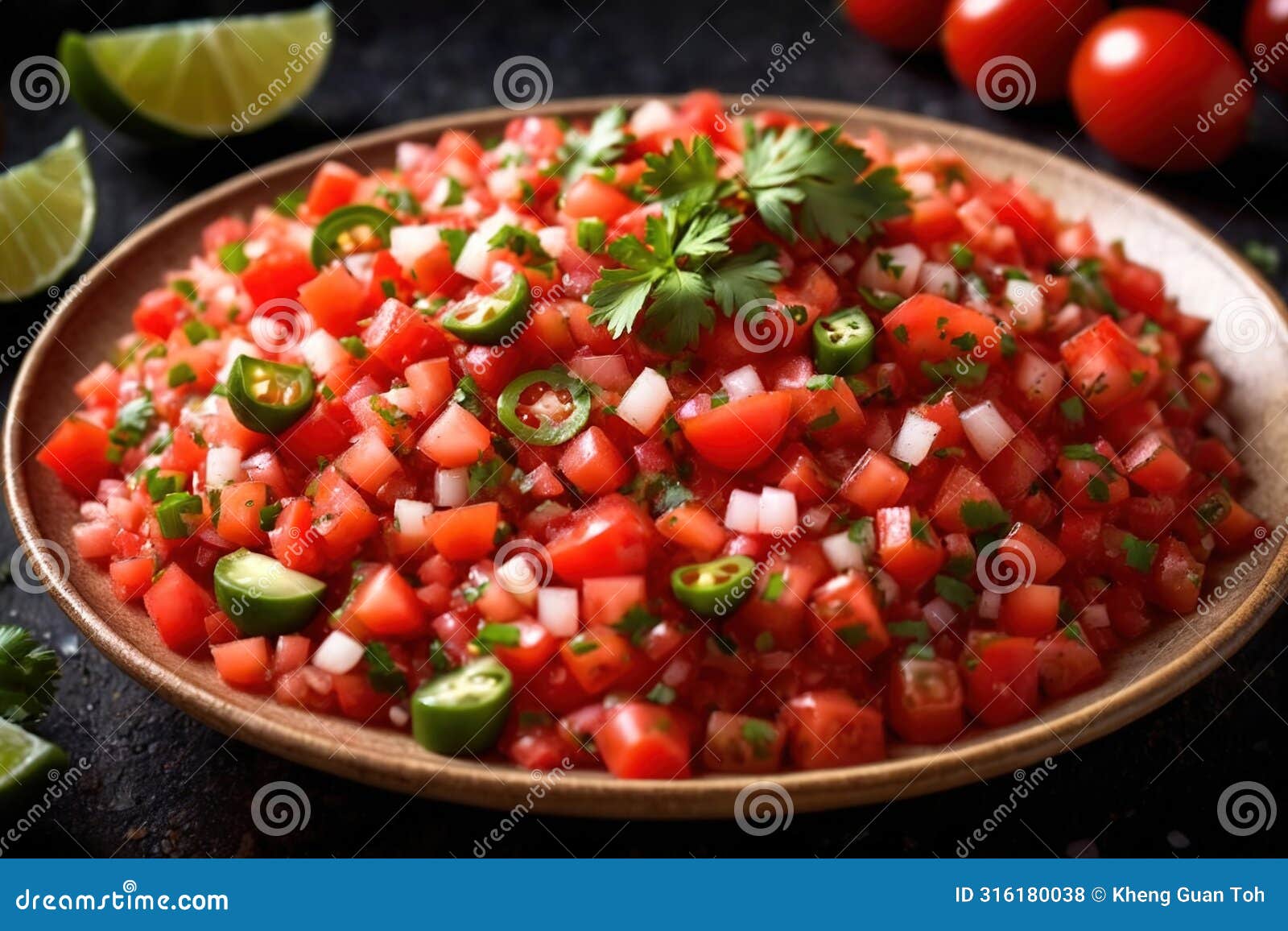 plate of pico de gallo salsa, vegetarian salad sauce cuisine dish