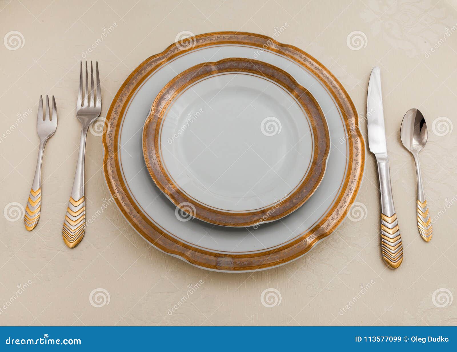 Table Setting with Plate, Forks, Knife and Spoon Stock Image - Image of ...