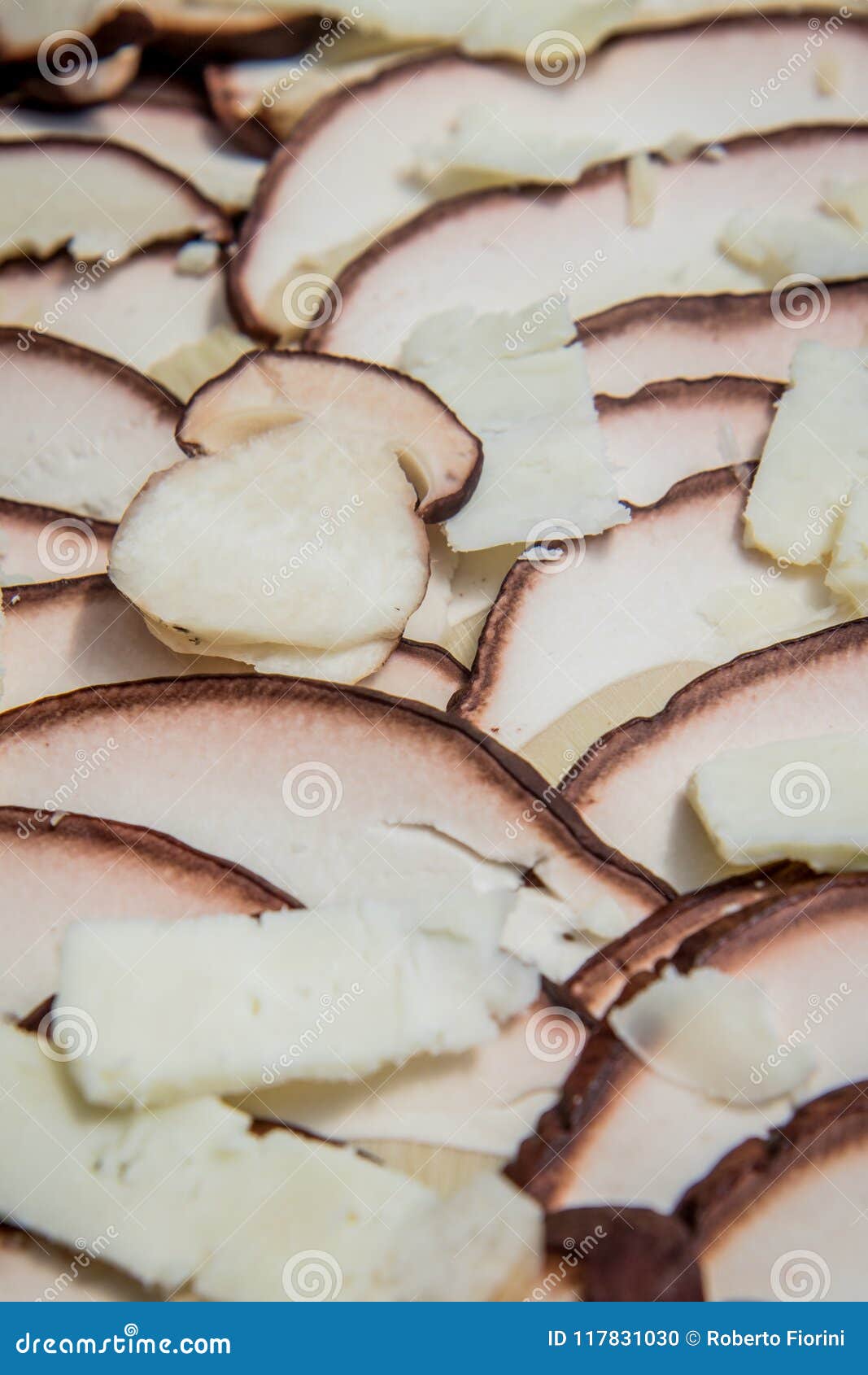 Raw porcini with cheese stock photo. Image of plate 117831030