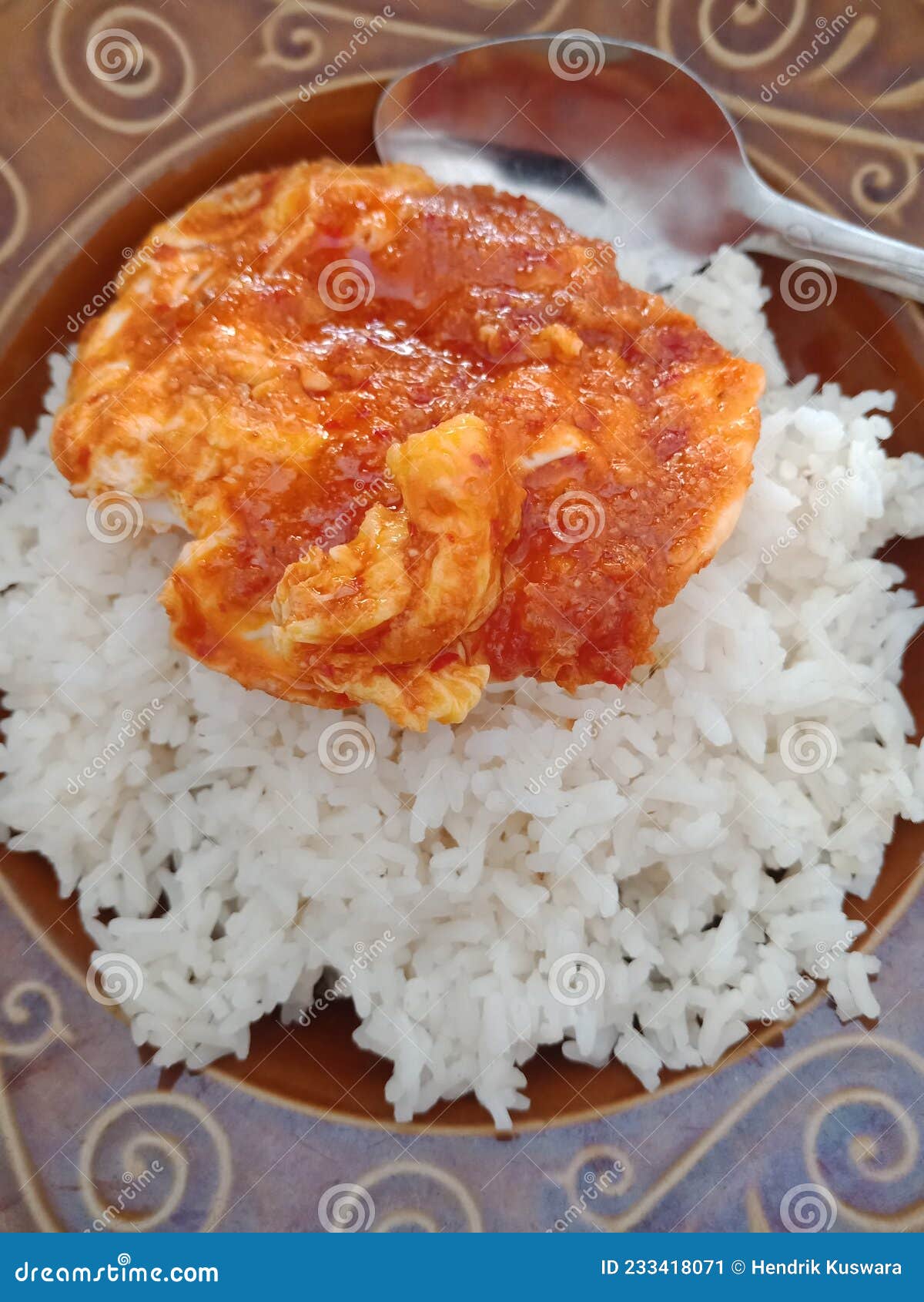 A Plate of Rice and Fried Egg for Dinner, Lunch or Breakfast Stock Image Image of delicious