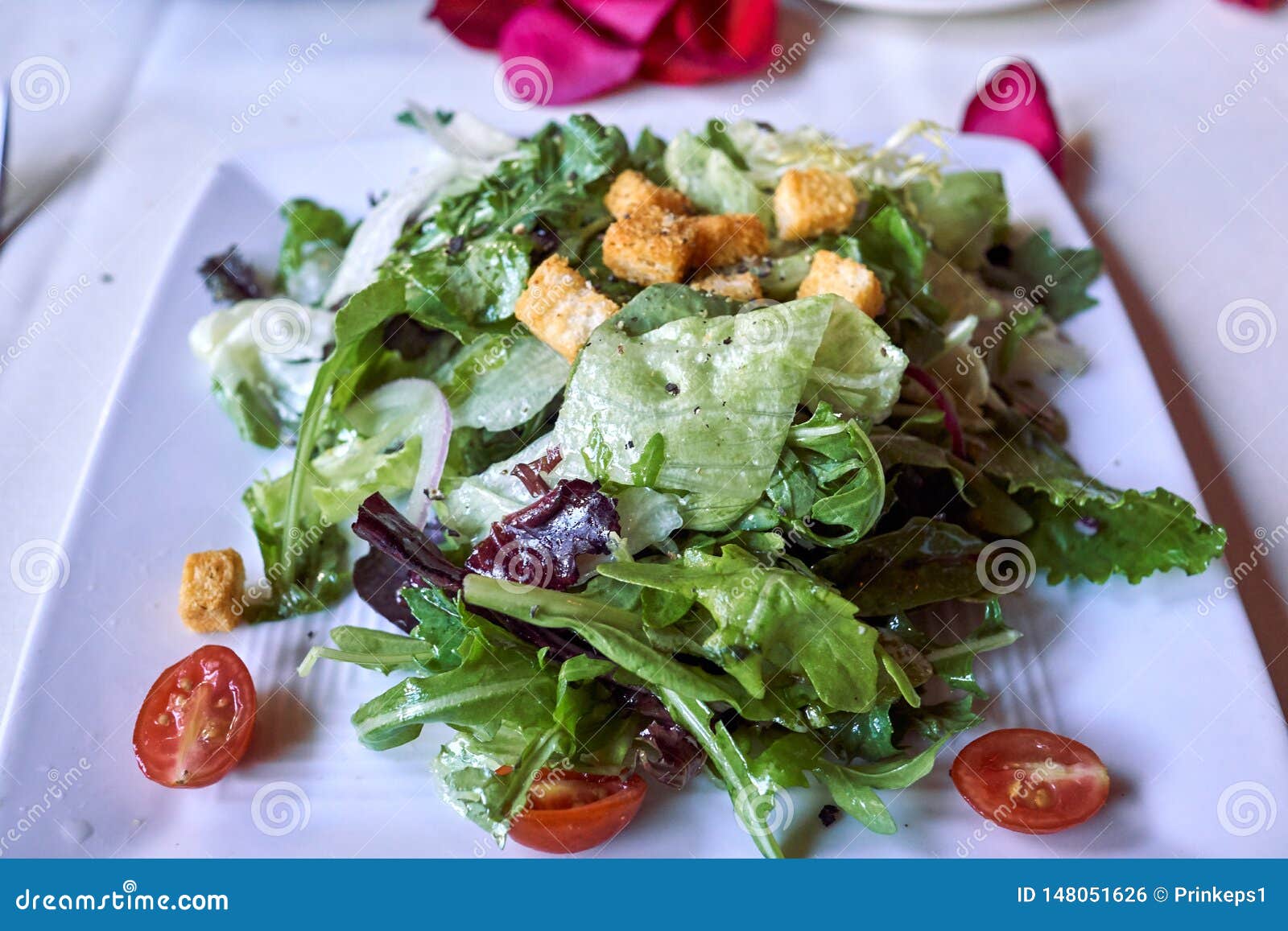 Plate of Salad with Fresh Vegetables and Fried Bread Cubes Stock Photo Image of dieting, lunch