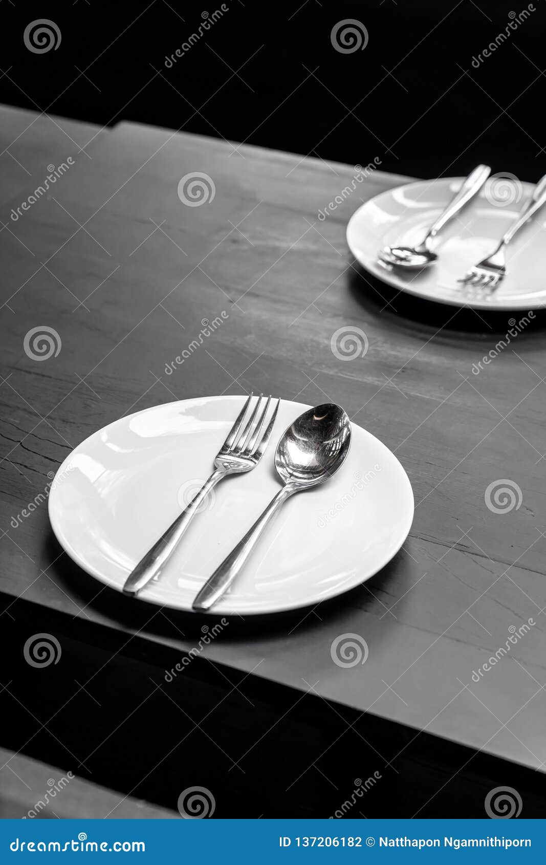 Plate with Spoon and Fork on Dining Table Stock Photo Image of dinner