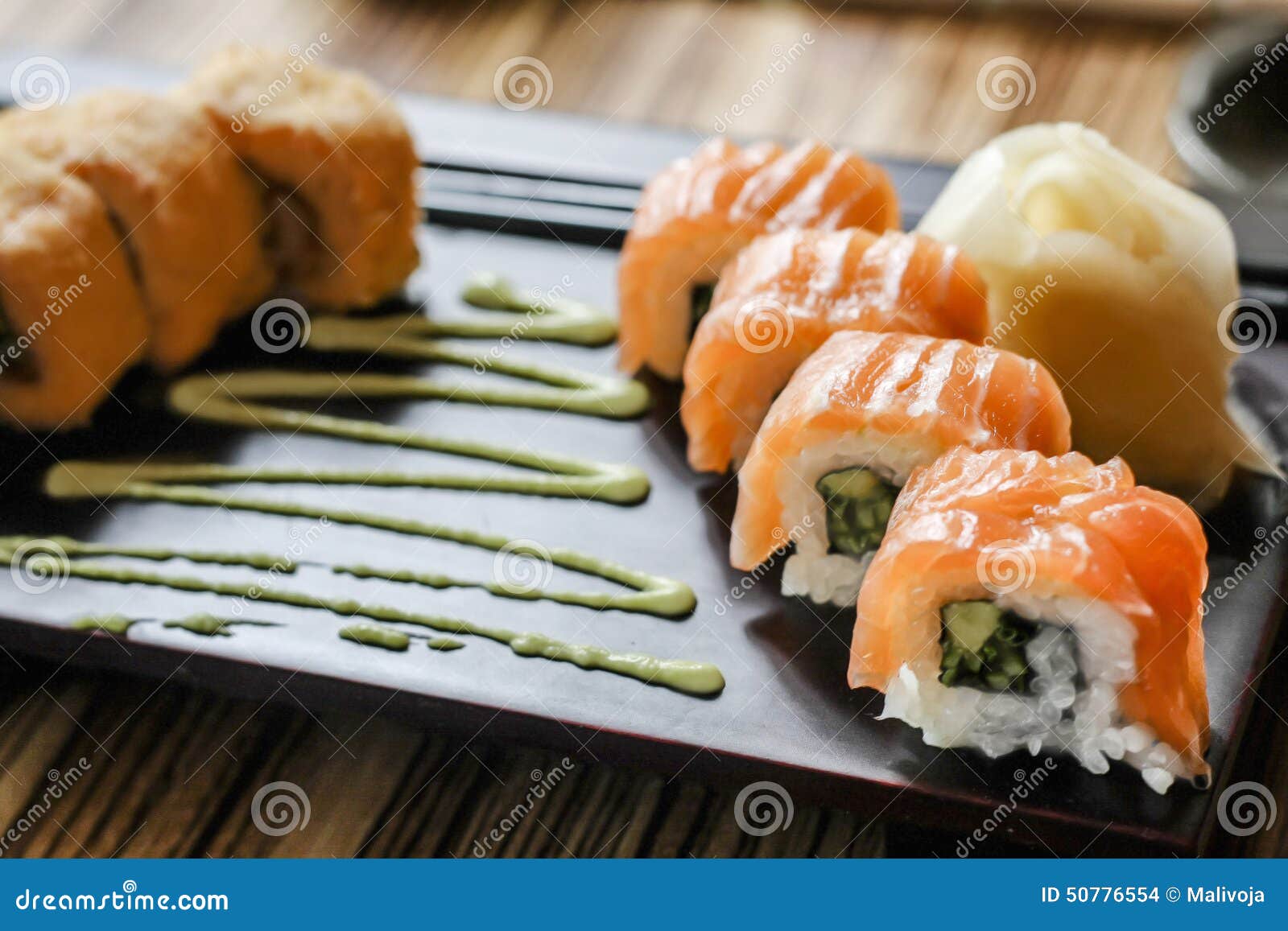 Plate Sushi on Restaurant Table in Lunch Time Stock Photo Image of