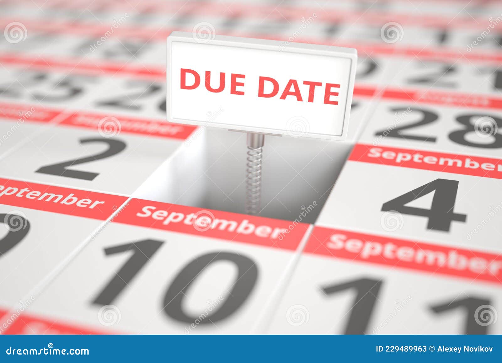 DUE DATE Sign on September 3 in a Calendar, 3d Rendering Stock
