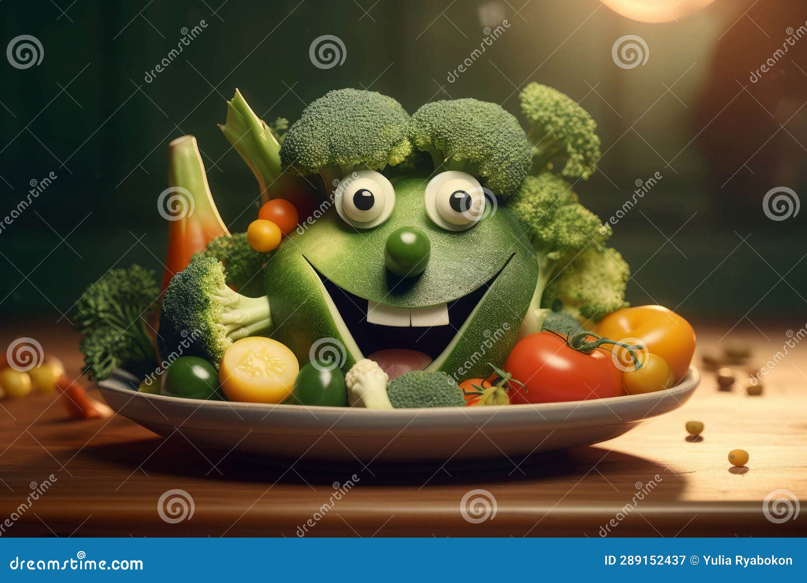 Plate Vegetables Funny Face. Generate Ai Stock Illustration