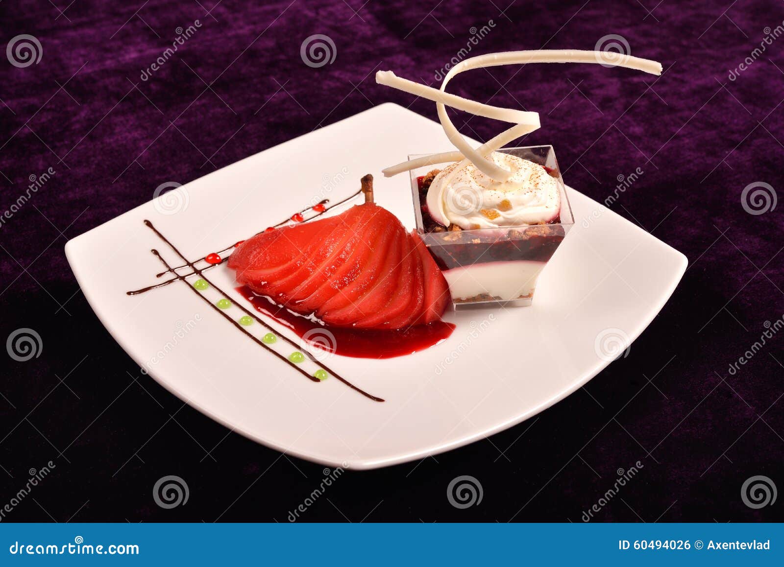 Plated Dessert with Poached Pears in Restaurant Stock Photo Image of