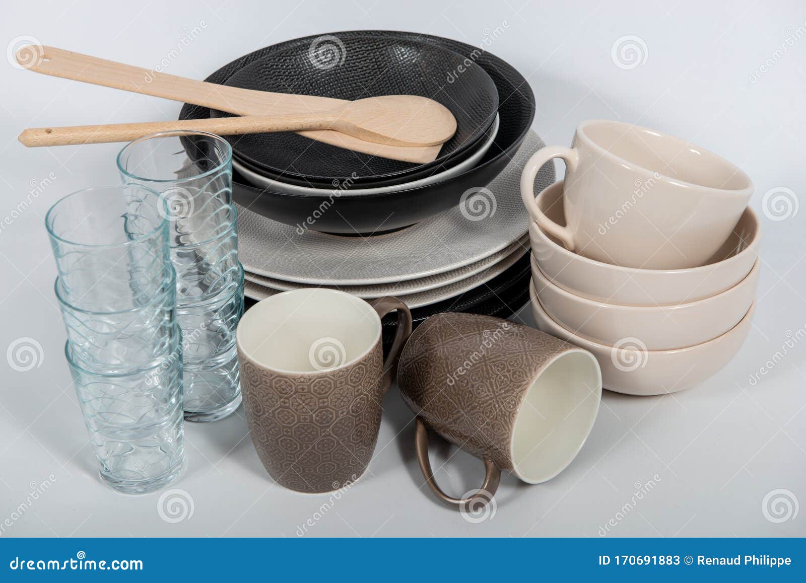 Plates, Bowls and Cups on Table Stock Image Image of collection