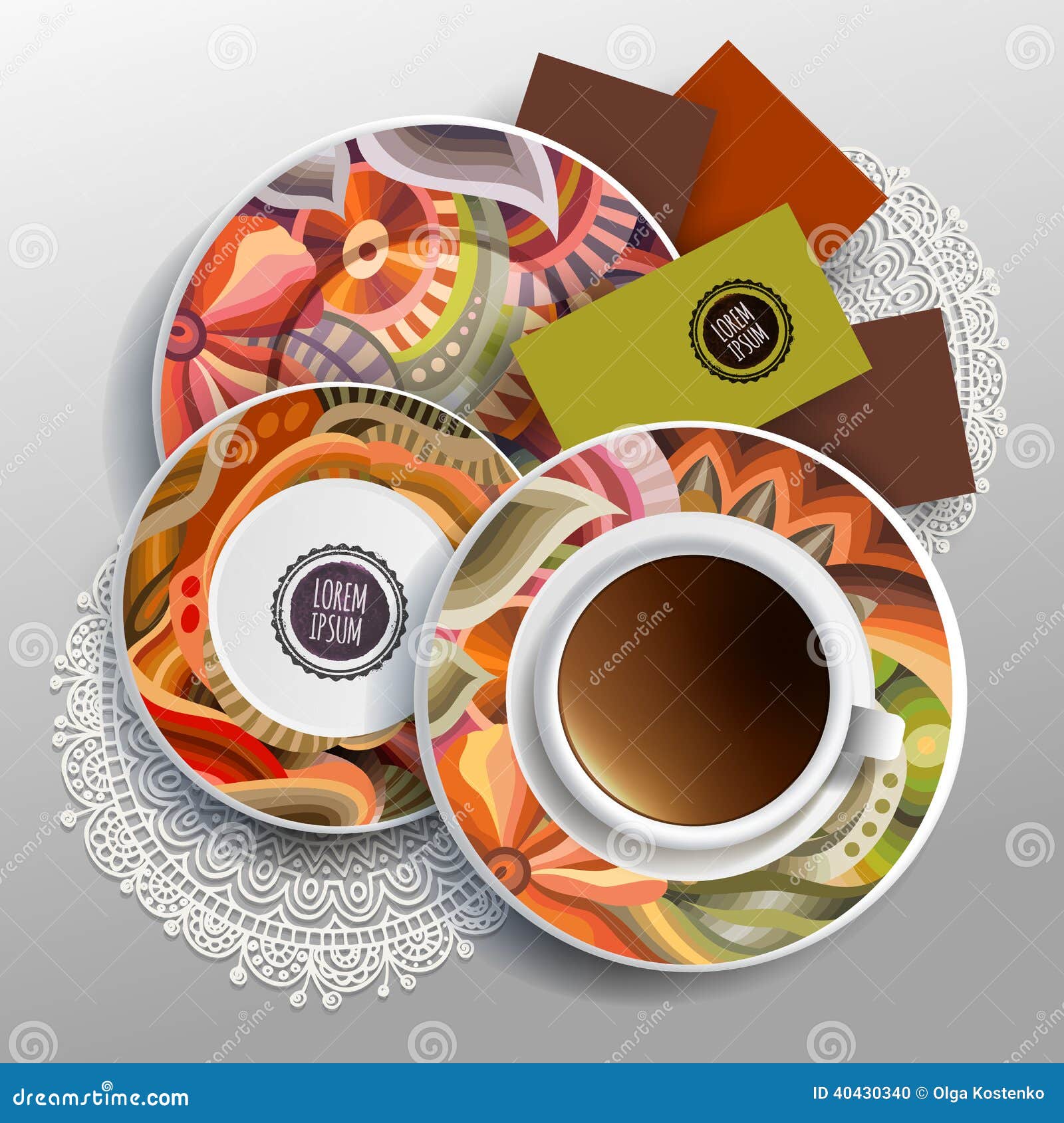 Plates and cup of coffee stock vector. Illustration of decorative