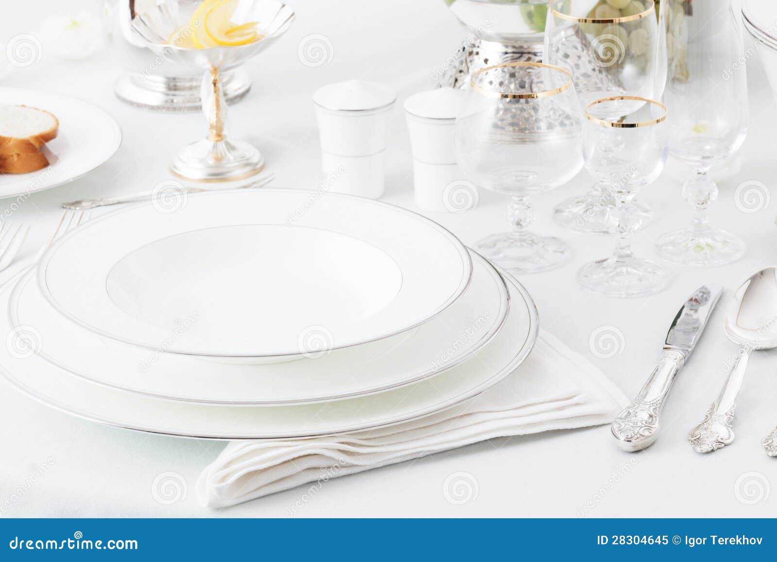 Plates, Glasses and Silverware Stock Image Image of grapes, indoors