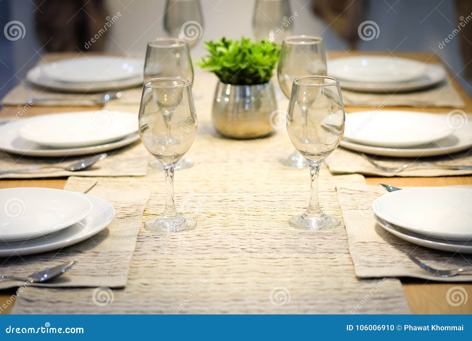 Plates and Wine Glasses on the Table Stock Photo Image of decoration