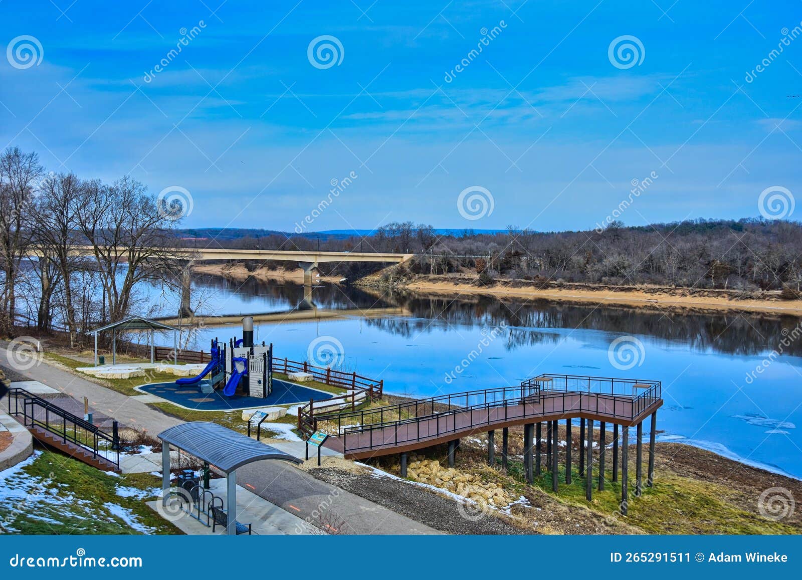 Prairie Du Sac Wisconsin River Overlook and Highway 60 Bridge in Winter
