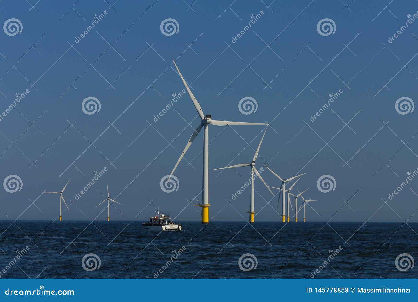 offshore platform windmills of rampion windfarm off the coast of brighton, sussex, uk