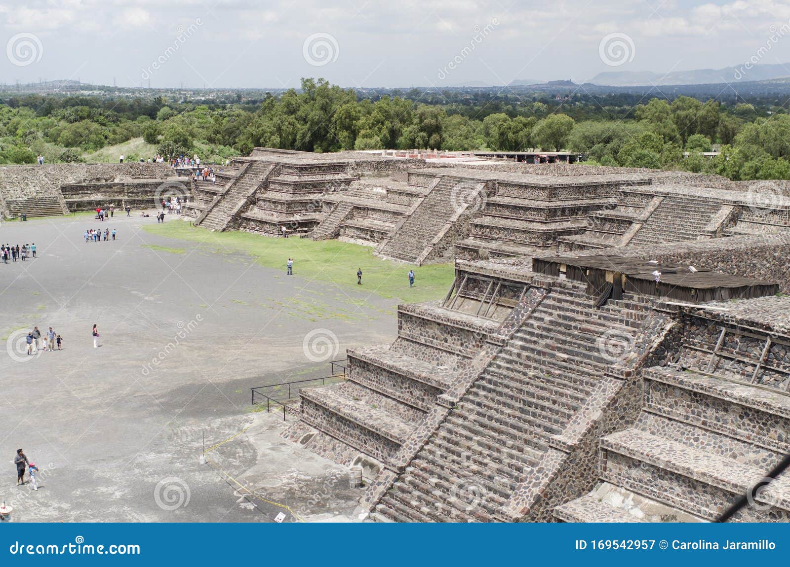 pyramid of the sun and square surrounded by platforms, in teotihuacan, mexico