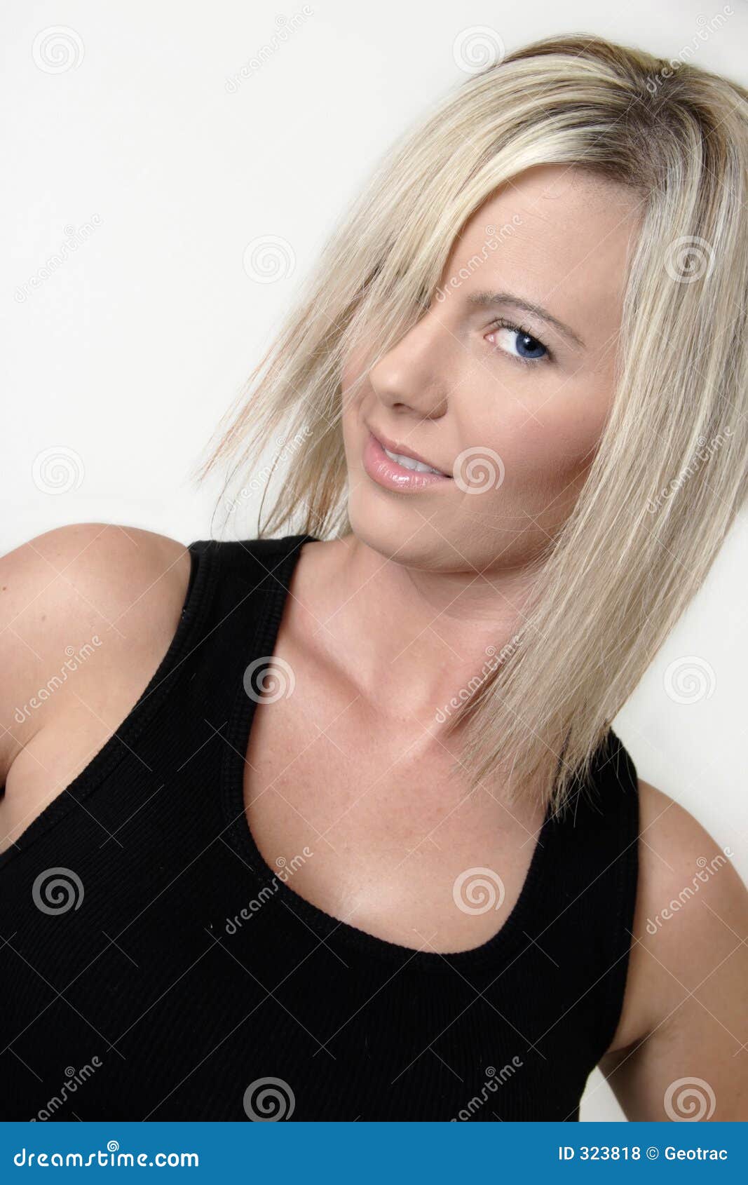 Platinum Blonde Model In Black Tank Top Stock Photo Image Of