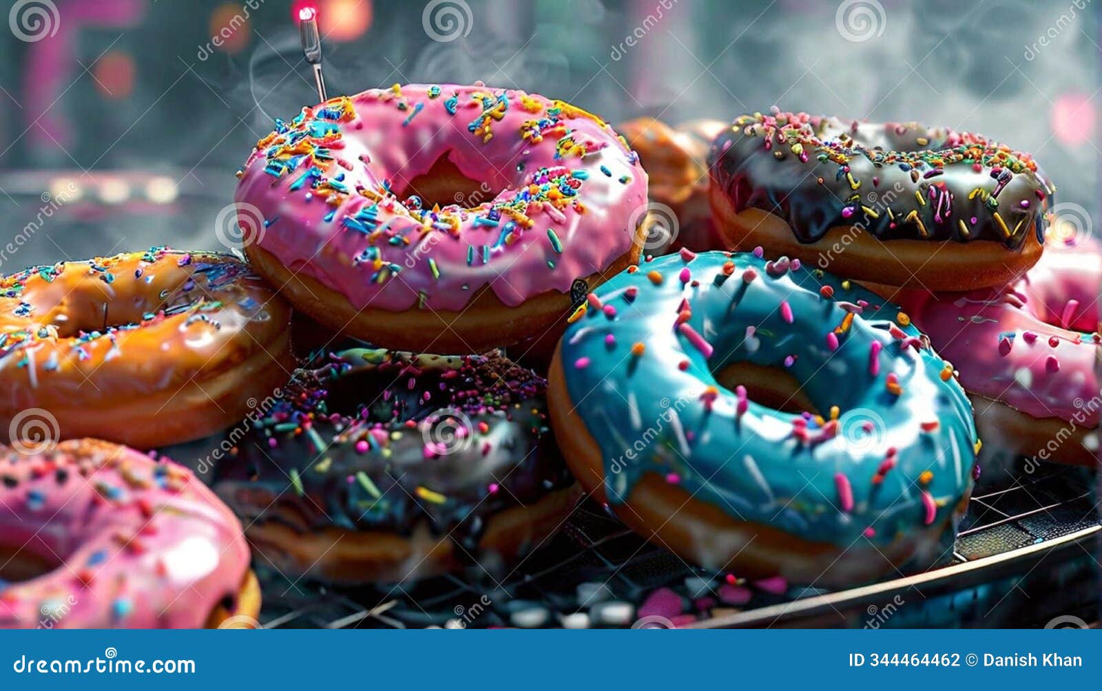 a platter of assorted donuts with colorful glazes