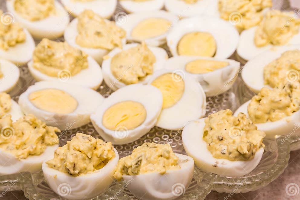 Platter of Boiled and Devilled Eggs on a Platter Stock Photo Image of