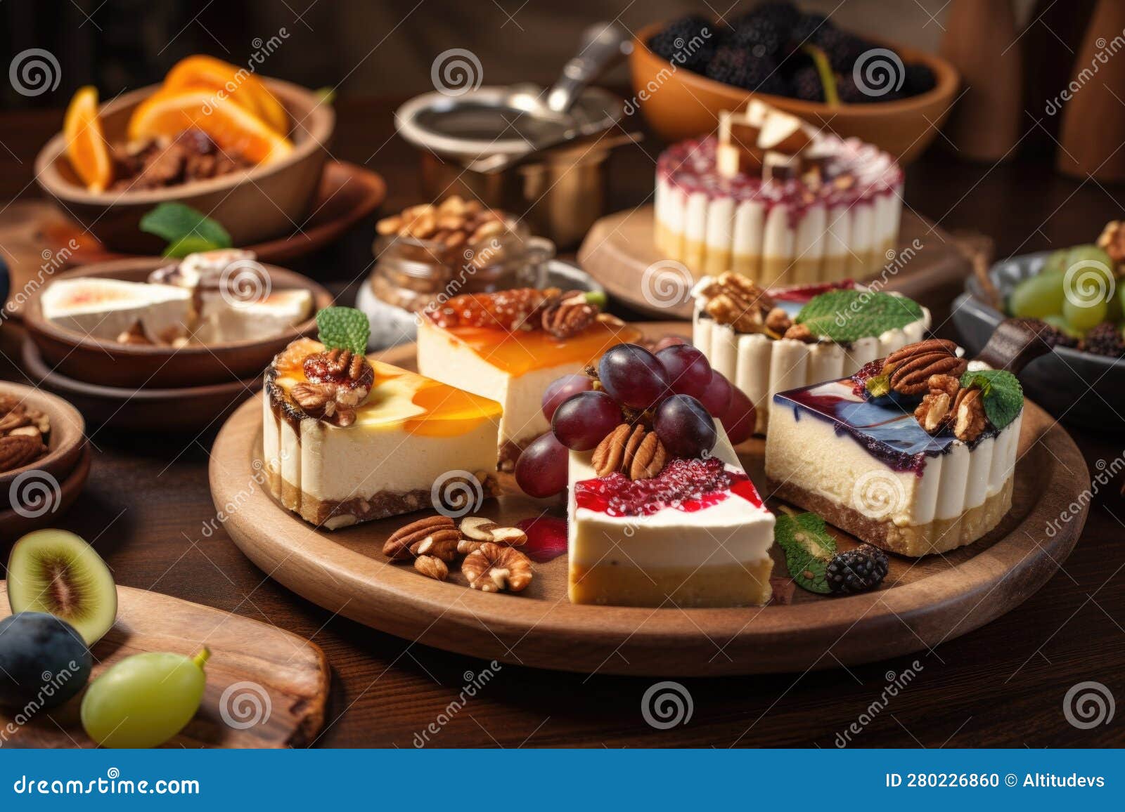 Platter of Cheesecake Slices, Served with Variety of Fruit and Nut ...