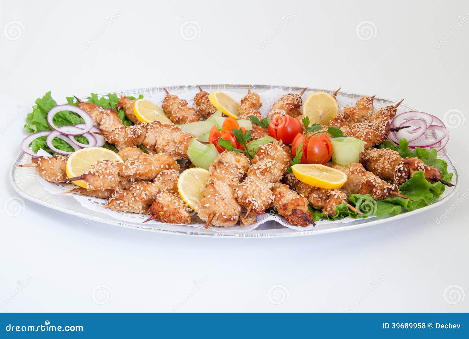 Platter with Chicken Shish Kebab with Vegetables Stock Photo Image of