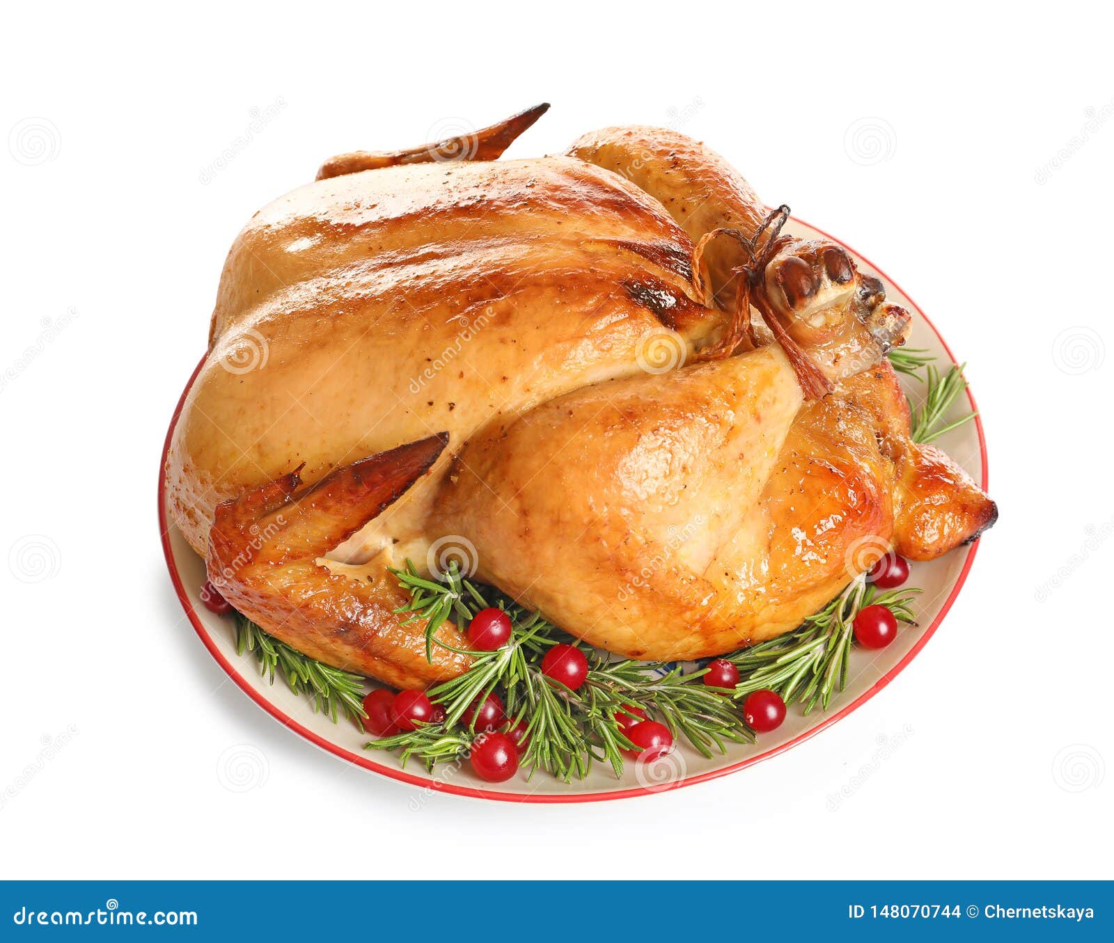 Platter Of Cooked Turkey With Garnish On White Stock Photo Image of
