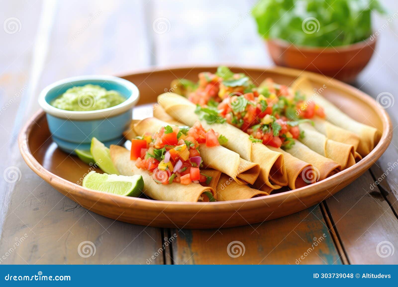 Platter of Flautas with a Side of Guacamole and Salsa Stock Photo Image of gourmet