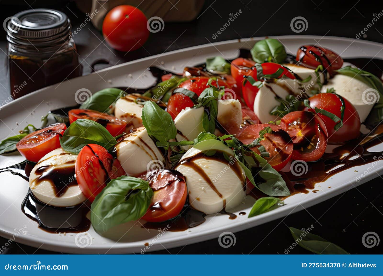 Platter of Mozzarella, Basil, and Tomatoes with Balsamic Glaze Stock