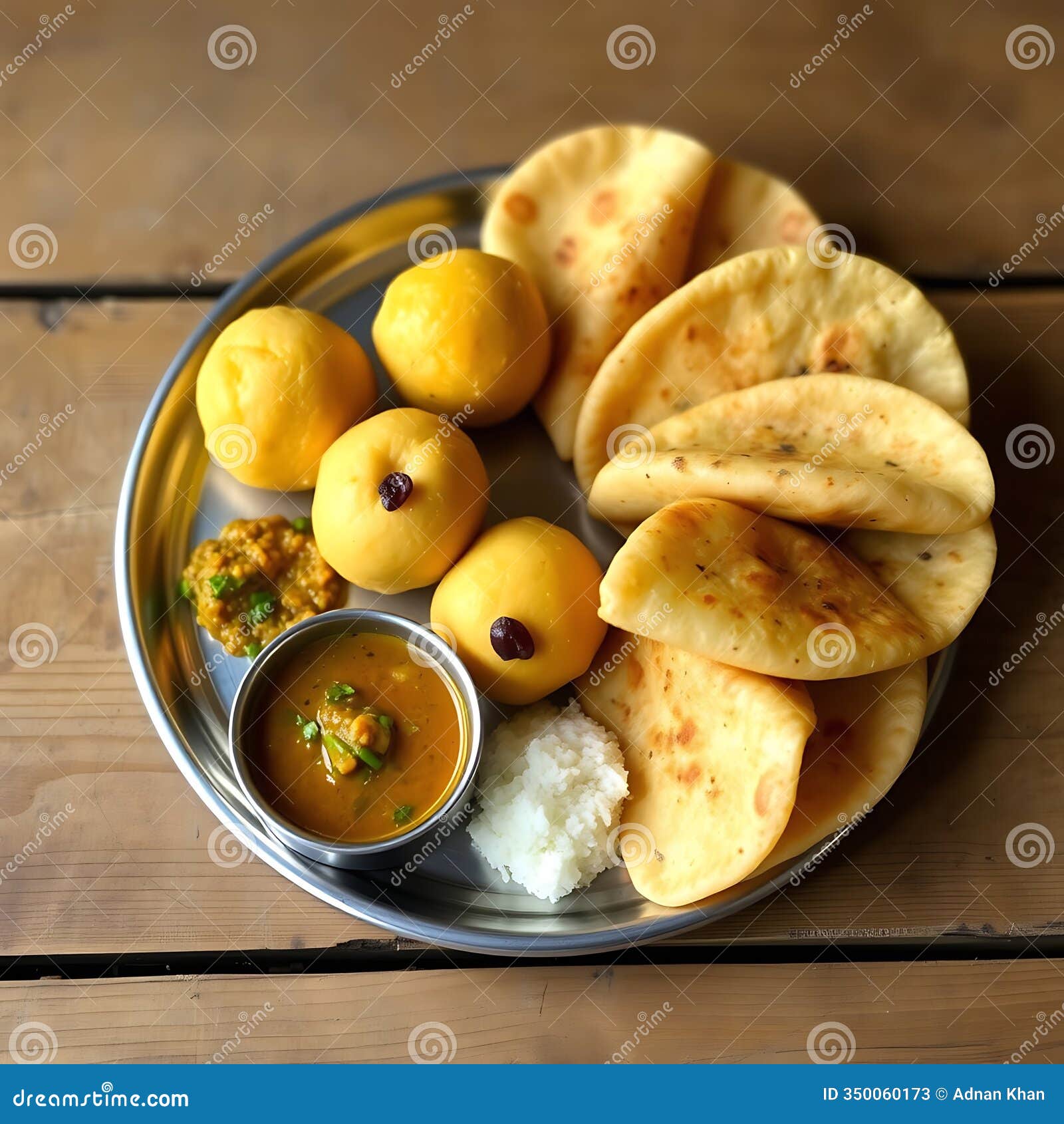 a platter of vada, sambhar, and chutney with dosas on a rustic wooden table