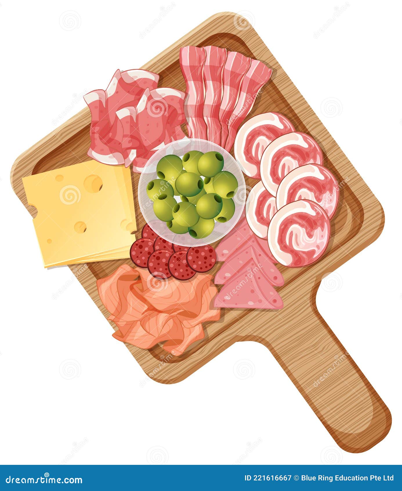 Platter of Various Cold Meats and Cheese Isolated on White Background