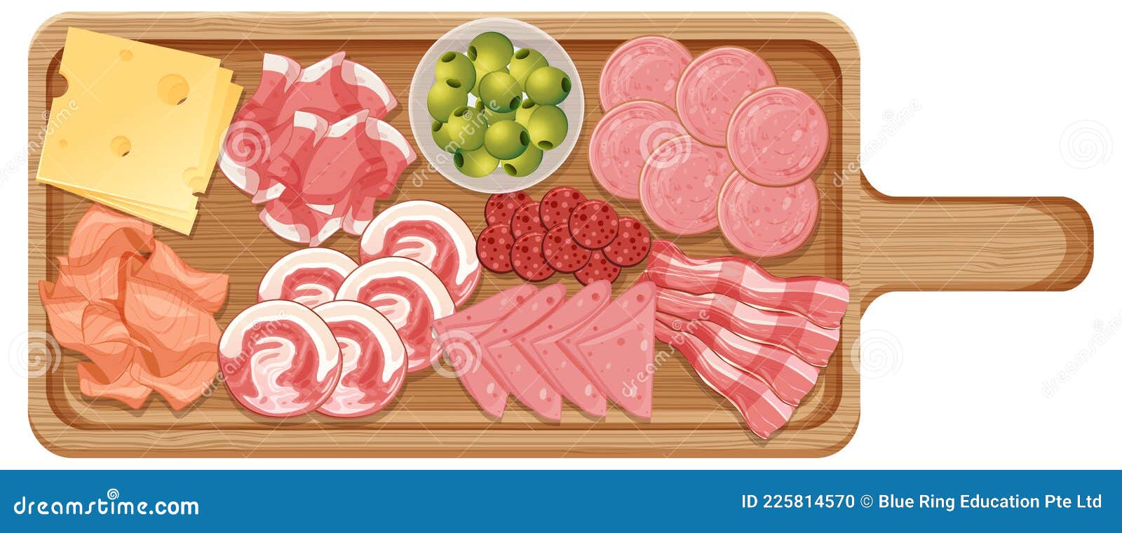 Platter of Various Cold Meats and Cheese Isolated on White Background