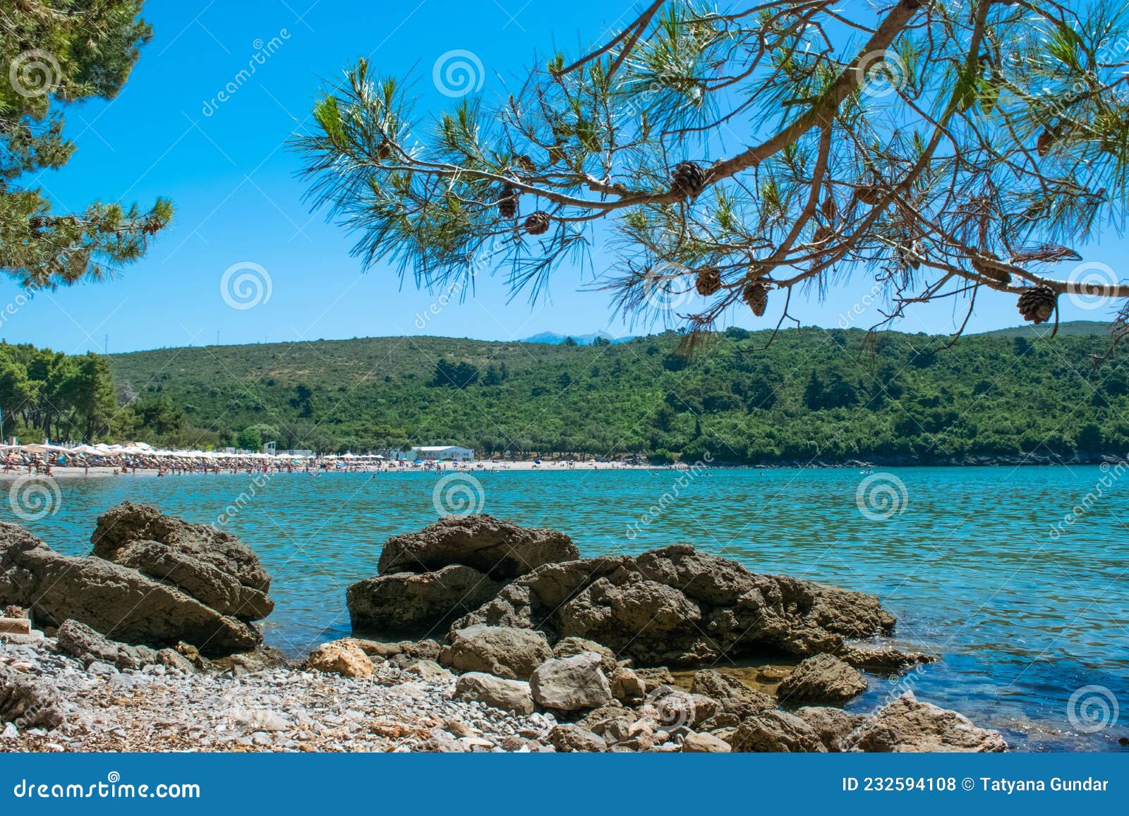 plavi horizonti beach landscape. radovici. tivat bay. montenegro. sandy clearest water beach excellent for kids