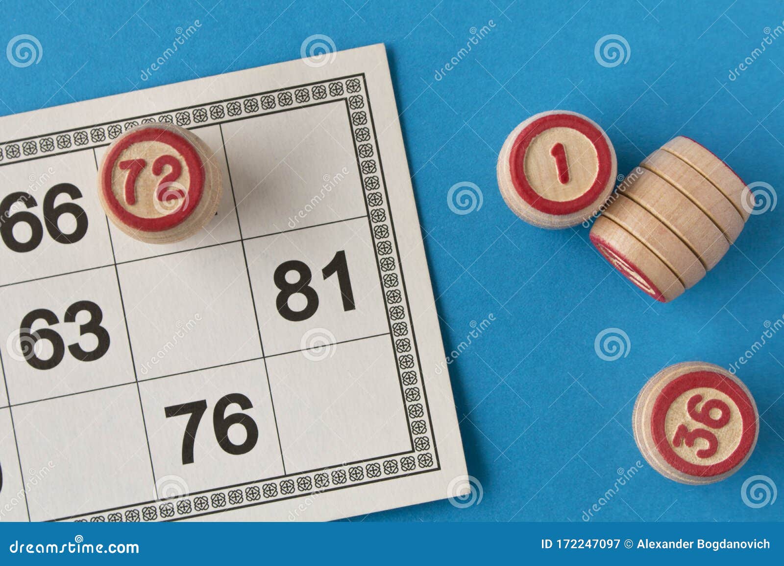 Play Bingo or Lotto on a Blue Background. Concept of Board Games Stock