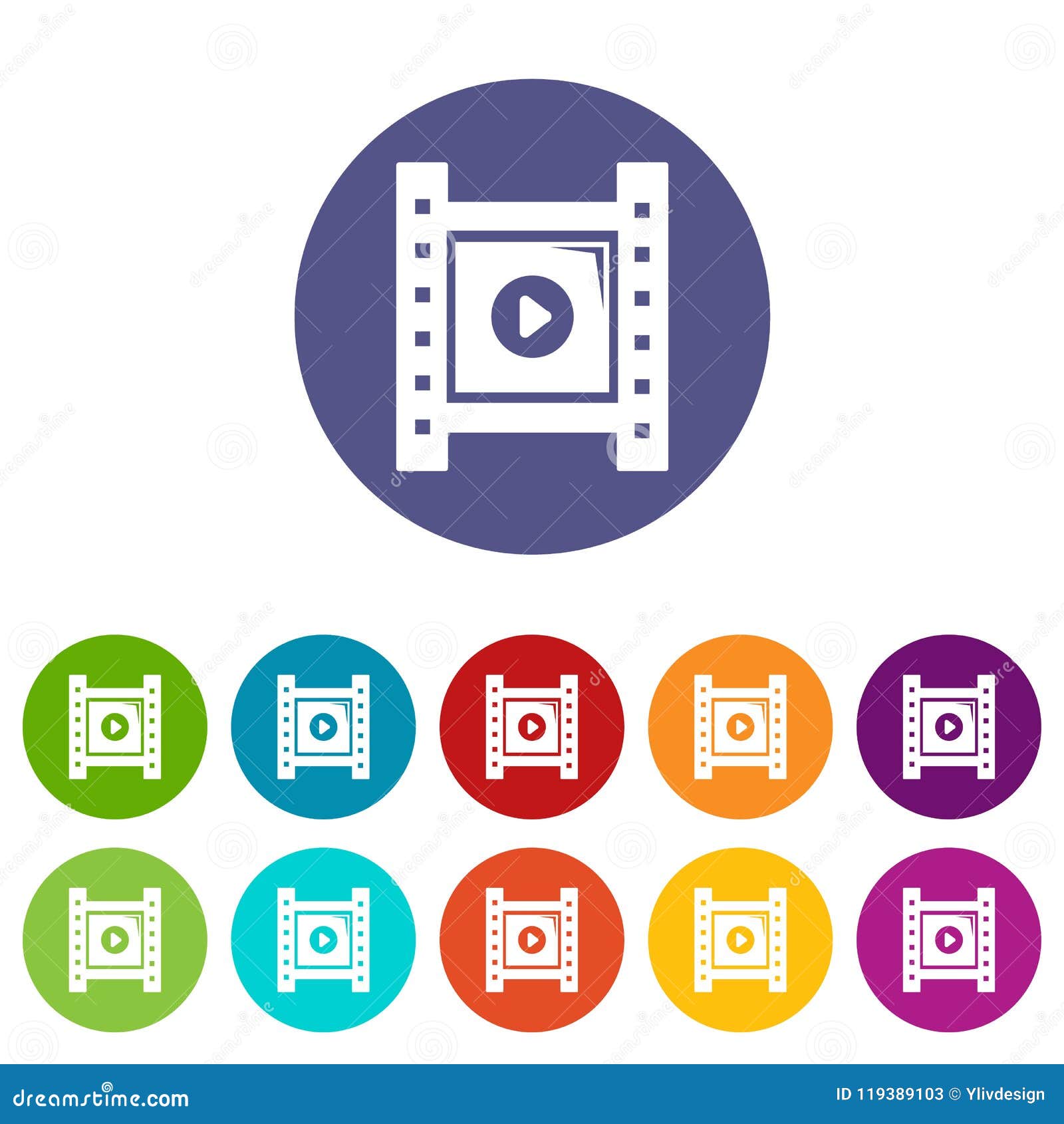 Play Film Strip Icons Set Vector Color Stock Vector - Illustration of ...