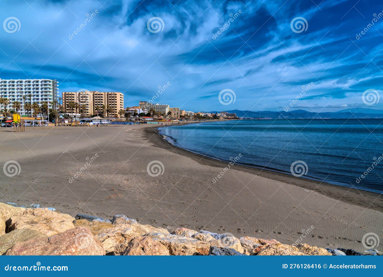 playa de fuente salud beach next to benalmadena marina view to torremolinas spain