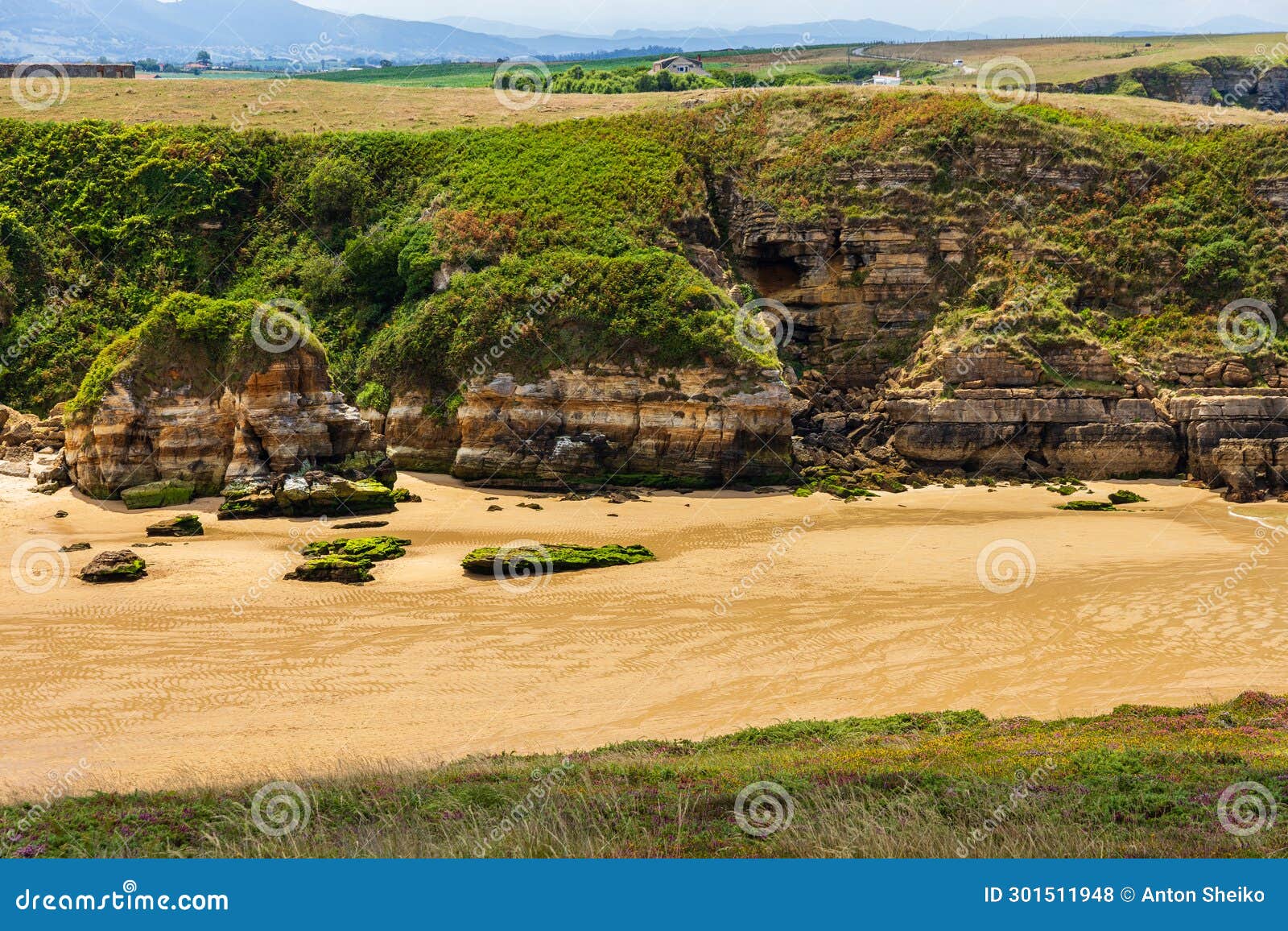 playa de galizano, beach with soft cliffs. ribamontan al mar, cantabria, spain