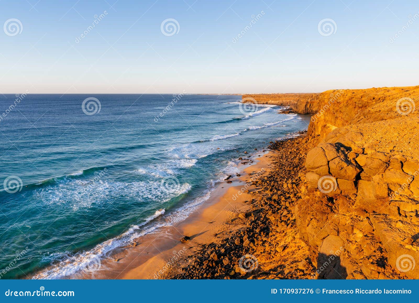 playa del aguila at sunset, el cotillo, fuerteventura, canary islands