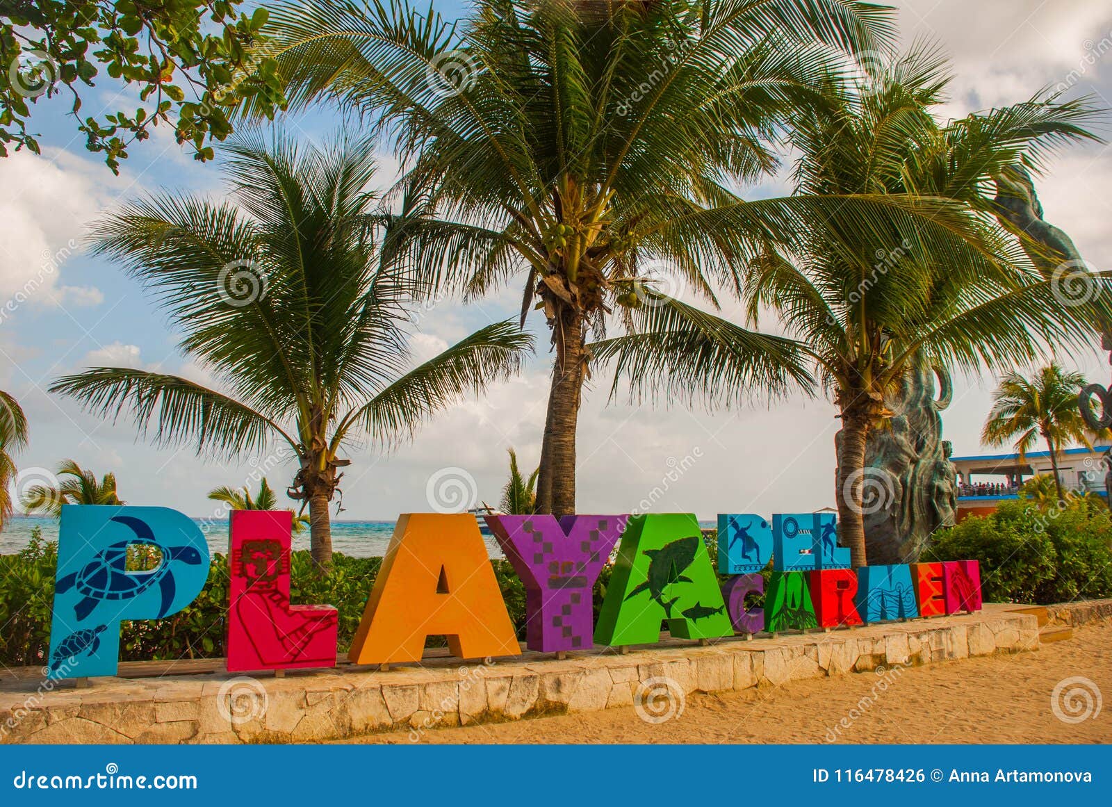 playa del carmen, mexico: open view of the huge words of playa by the beach in playa del carmen, riviera maya, mexico