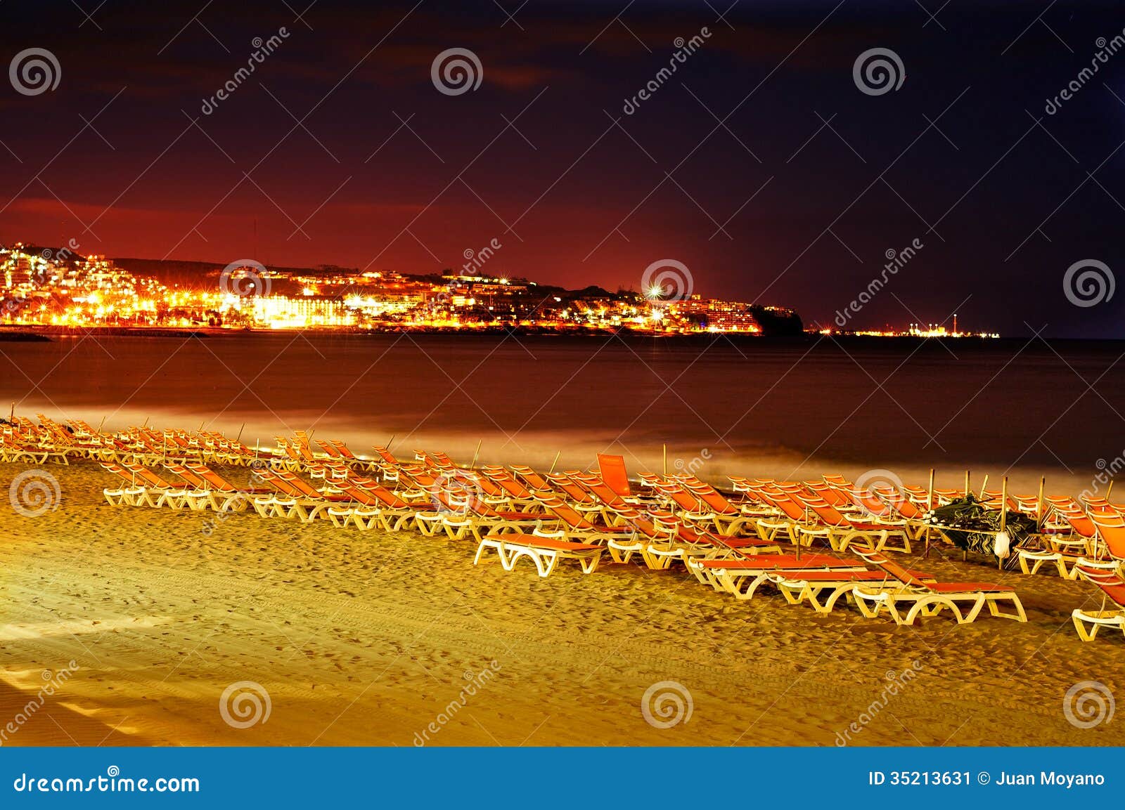 playa del ingles beach at night in maspalomas, gran canaria, spa