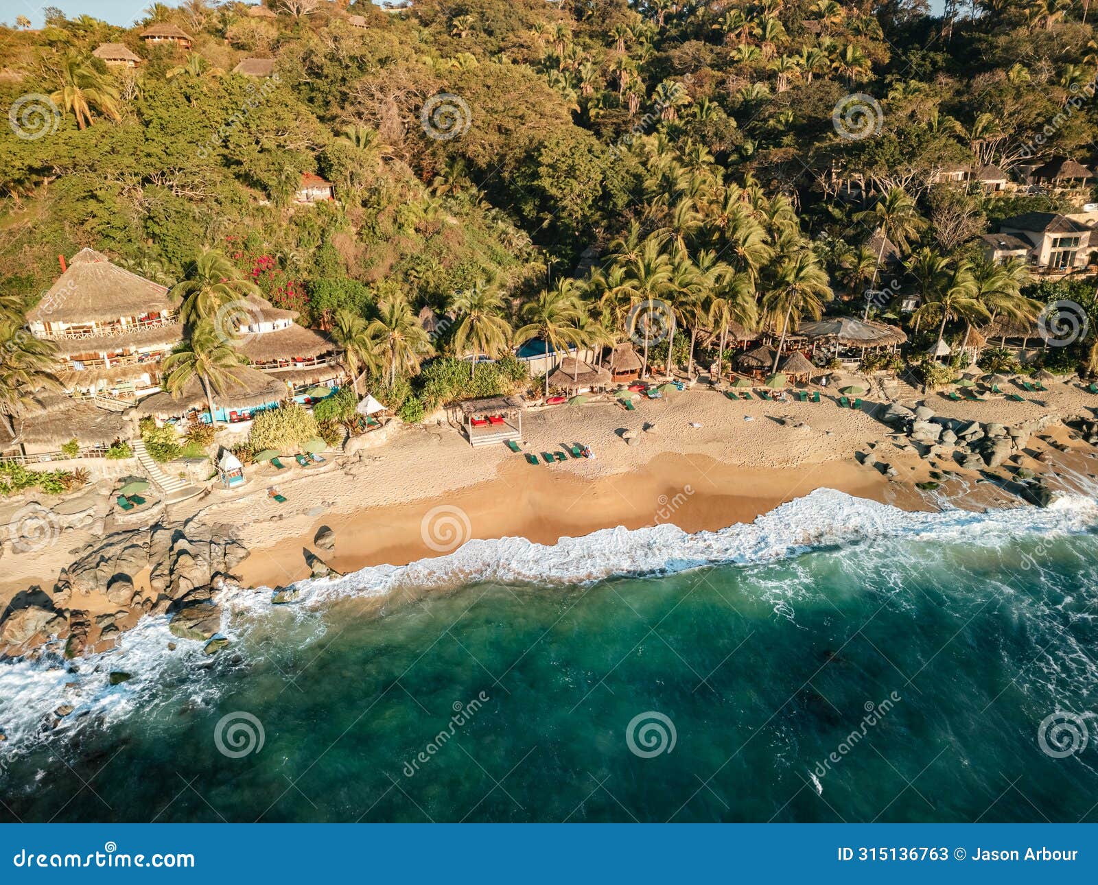 playa escondido in sayulita mexico nayarit where the bachelor was filmed. aerial view at sunset