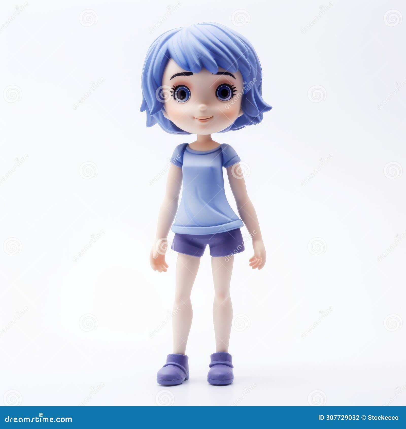 playful anime figurine with blue hair and purple blouse