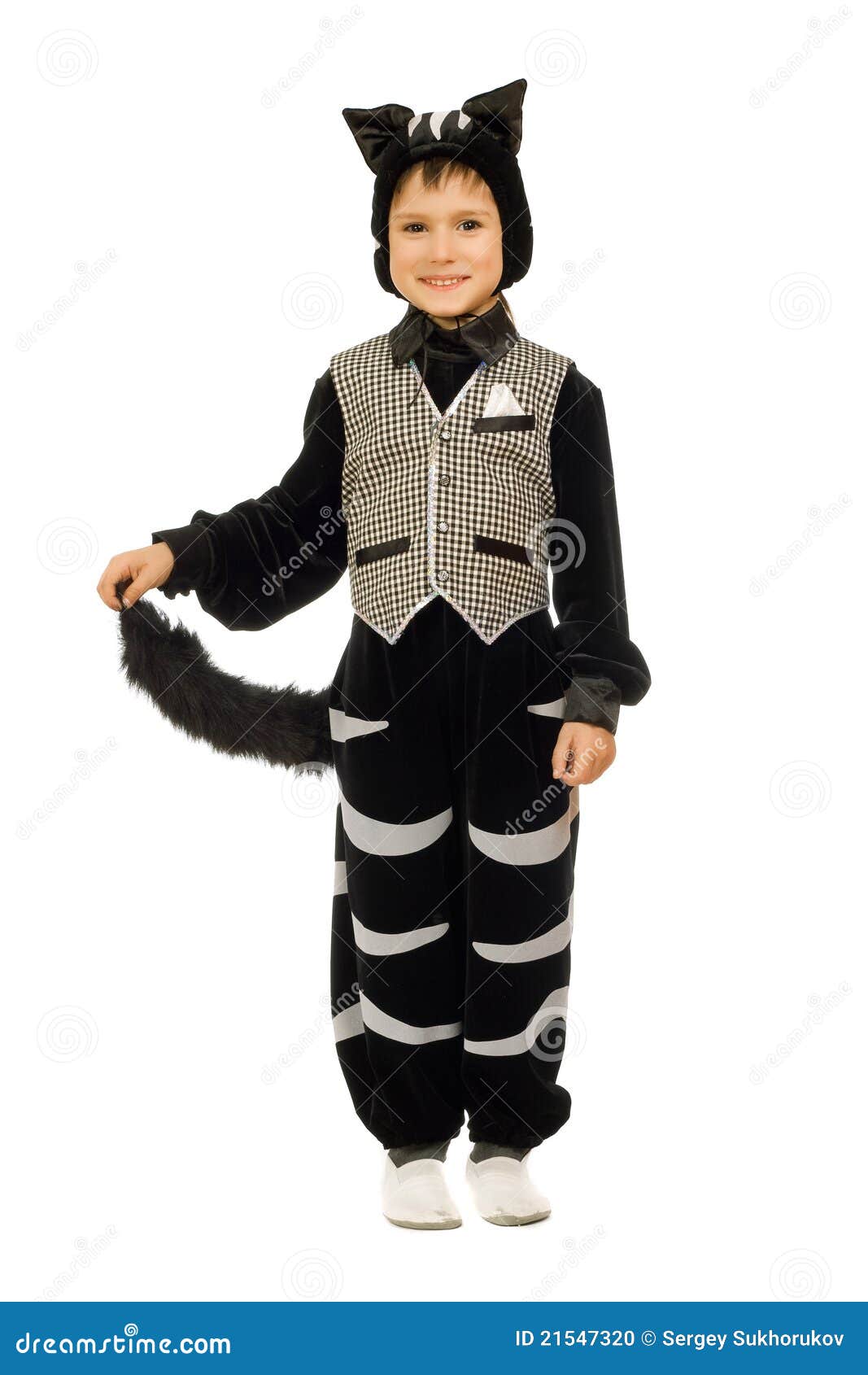 Playful boy in costume  cat  stock photo Image of play 