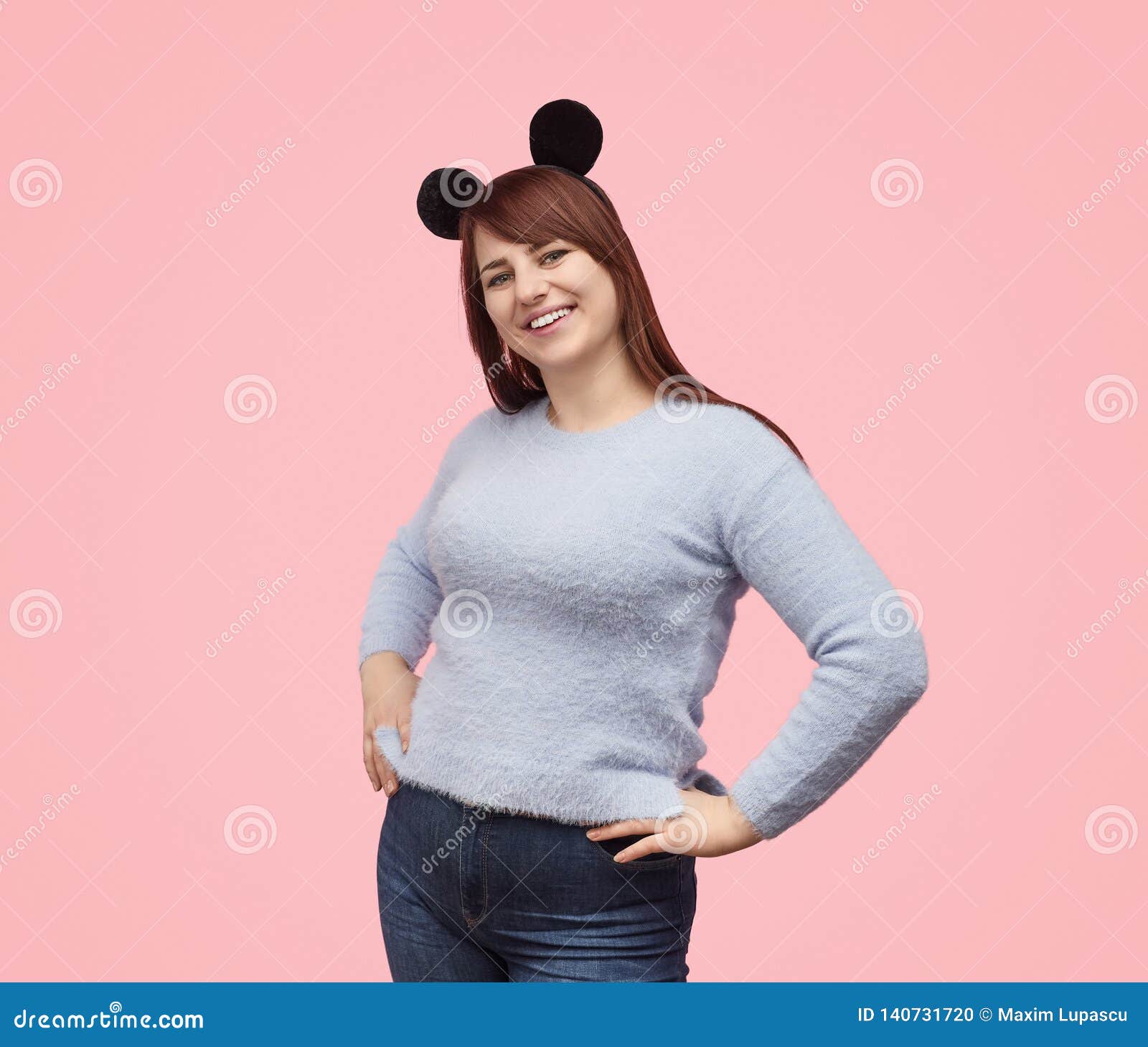 Playful Chubby Girl in Mouse Ears Stock Photo - Image of sweater,  beautiful: 140731720